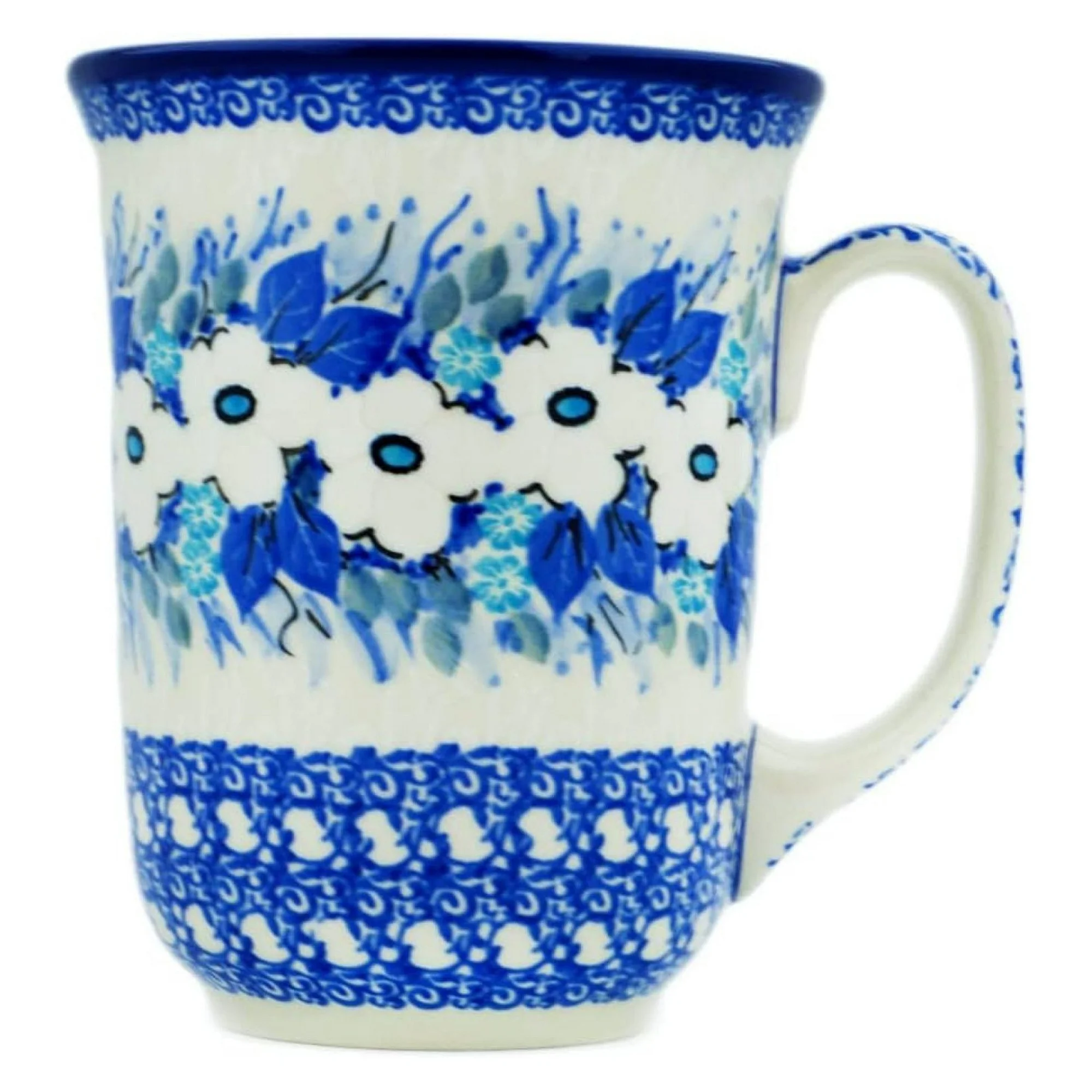 ZHANGHU Authentic Polish Pottery Bistro Mug made by Ceramika Artystyczna (Delicate Magnolia Theme) Signature UNIKAT + Certificate of Authenticity