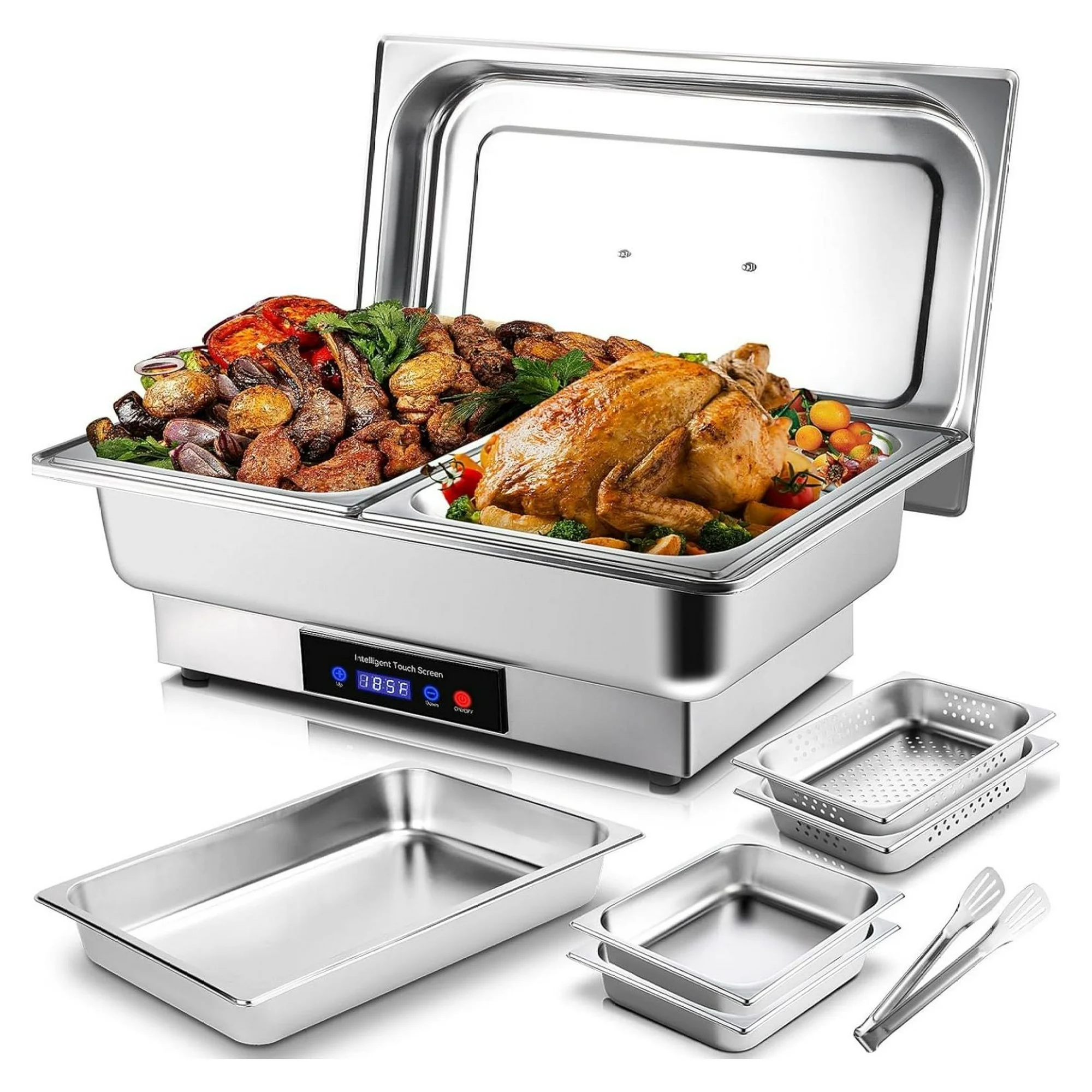 ZHANGHU Electric Chafing Dish,9 QT Full Size with 4 x 4.5 QT Half Size Chafing Dish Buffet Set, Buffet Servers and Warmers with Temperature Control Display