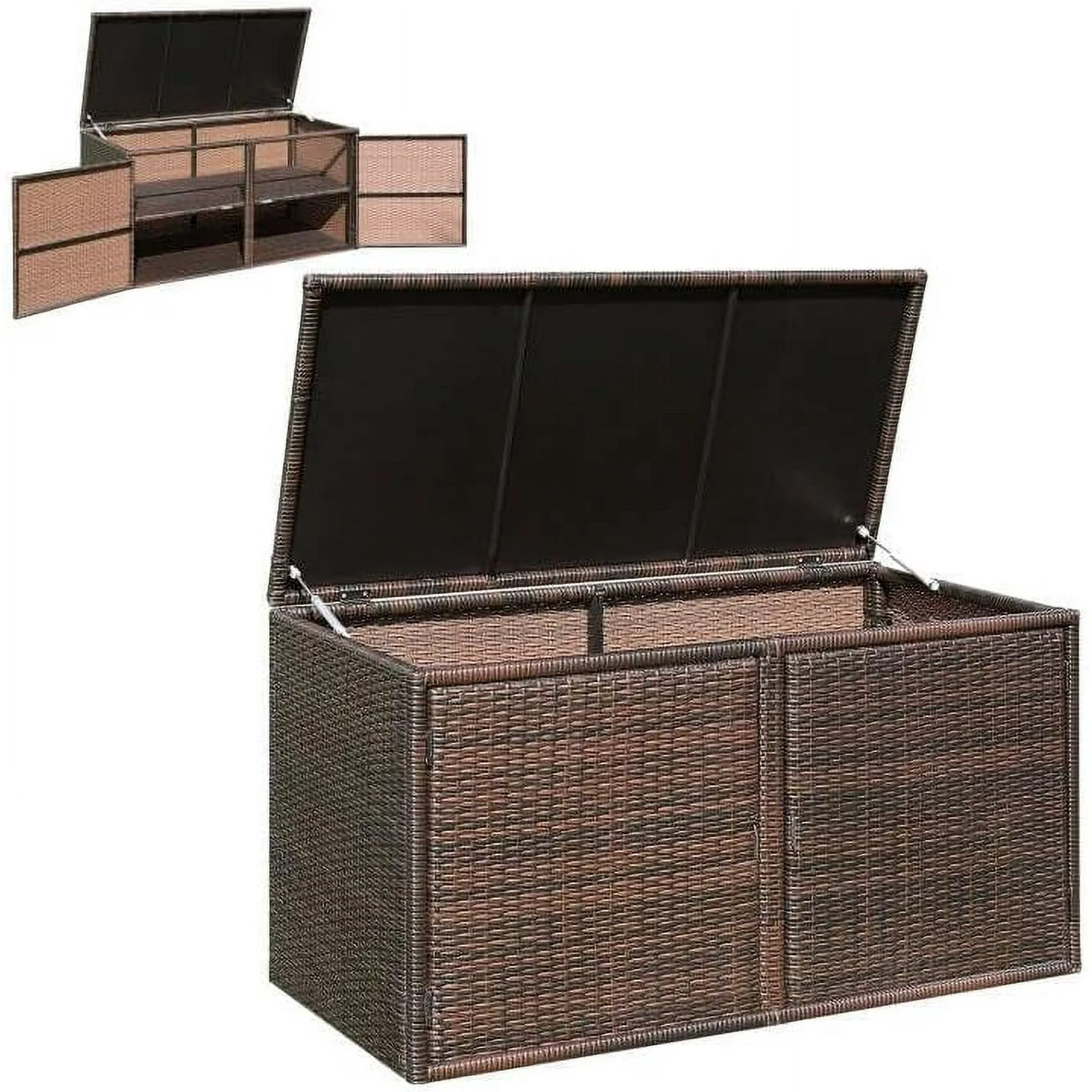 ZHIBING Rattan Deck Box 88 Gallon Wicker Storage Box W/Separate Storage ...