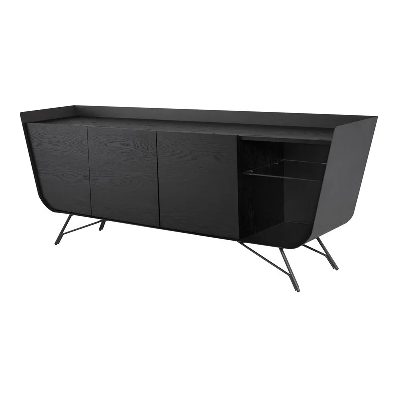 Nuevo Noori Oak Wood & Steel Metal Sideboard Cabinet in Onyx Black/Titanium