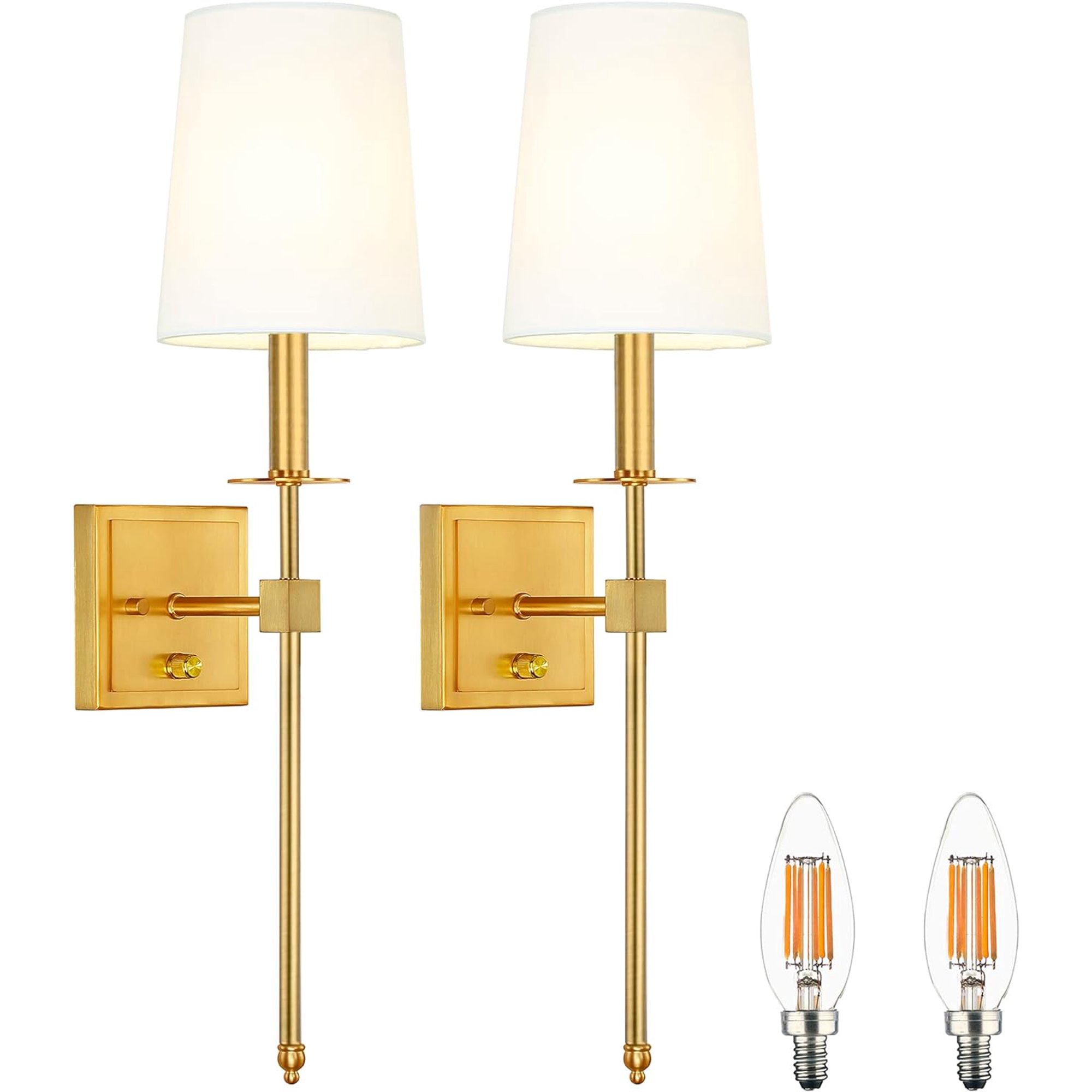 WEIKE Gold Wall Sconces Set of Two, Farmhouse Sconces Wall Lighting with Dimmer ON/Off Switch, Industrial Hardwired Wall Lamps for Bedrooms, Living Room, Bathroom, Vanity (Bulbs Included)