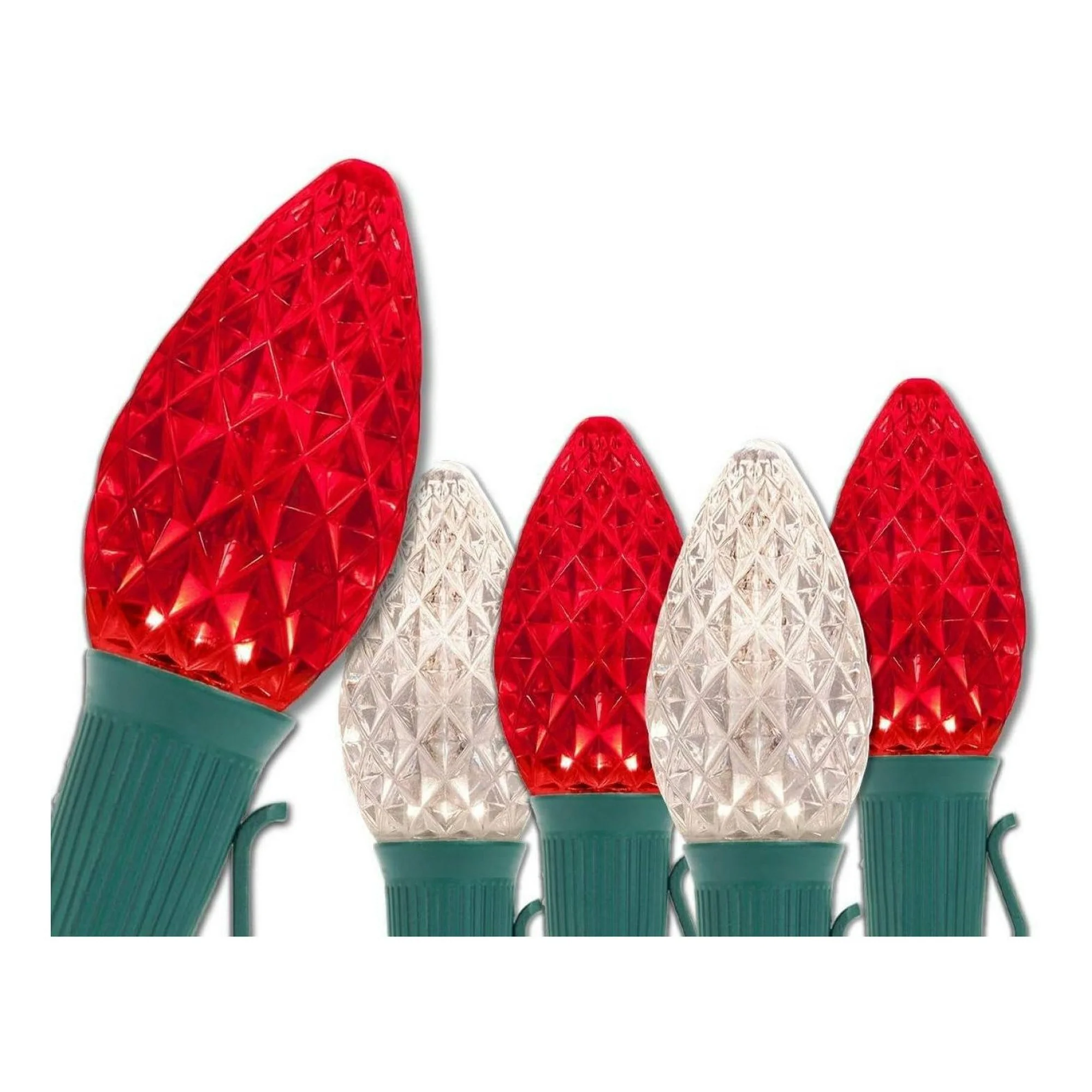 ZHANGHU C7 OptiCore Red and Warm White Outdoor Christmas Lights - LED Christmas String Lights, Grade String Lights; Green Wire (50 Lights, 50 ft)