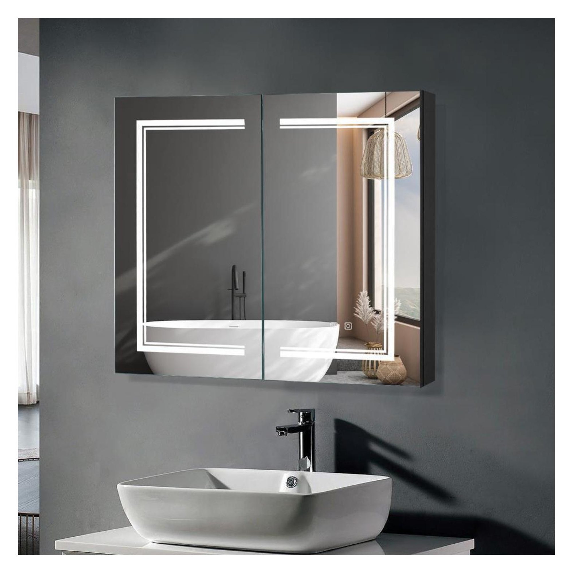 ZHANGHU Dimmable LED Lighted Medicine Cabinet with Mirror Wall-mounted Bathroom Cabinet