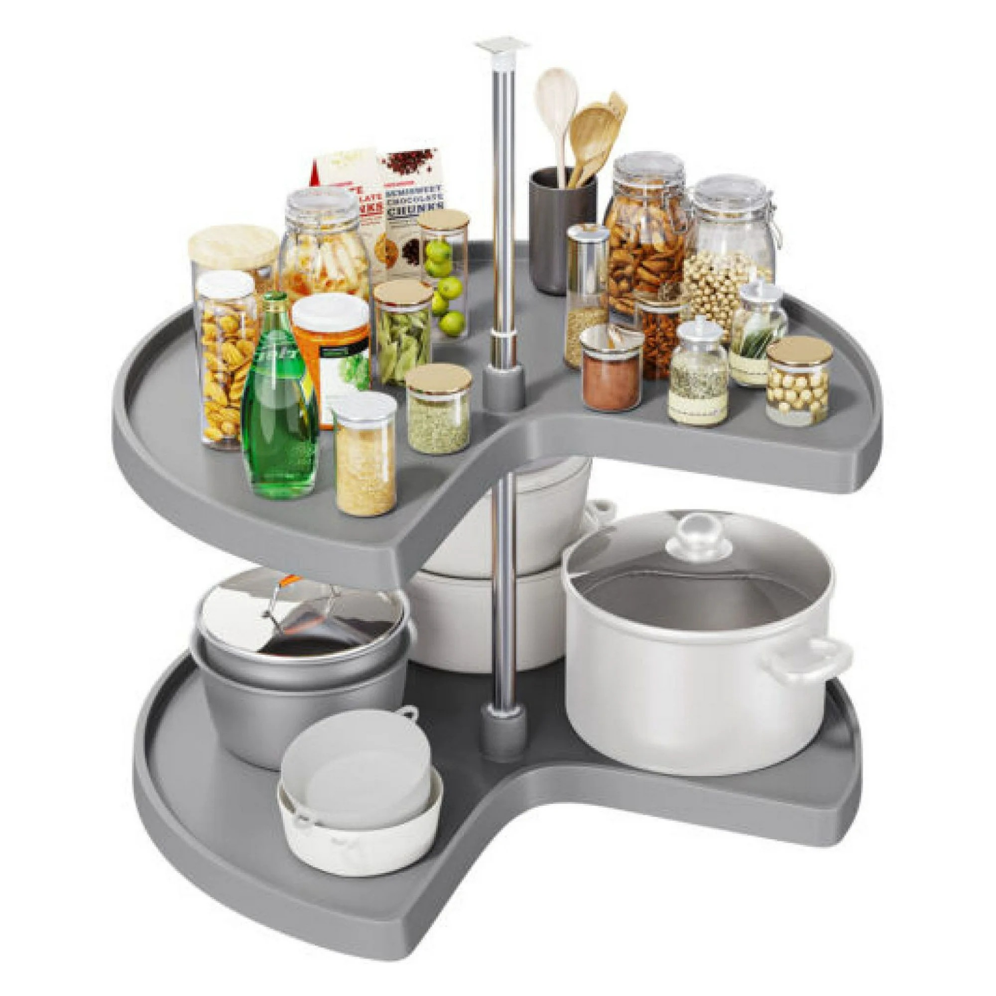 ZHANGHU 28-Inch Kidney Shaped 2-Shelf Lazy Susan Corner Kitchen Cabinet Storage