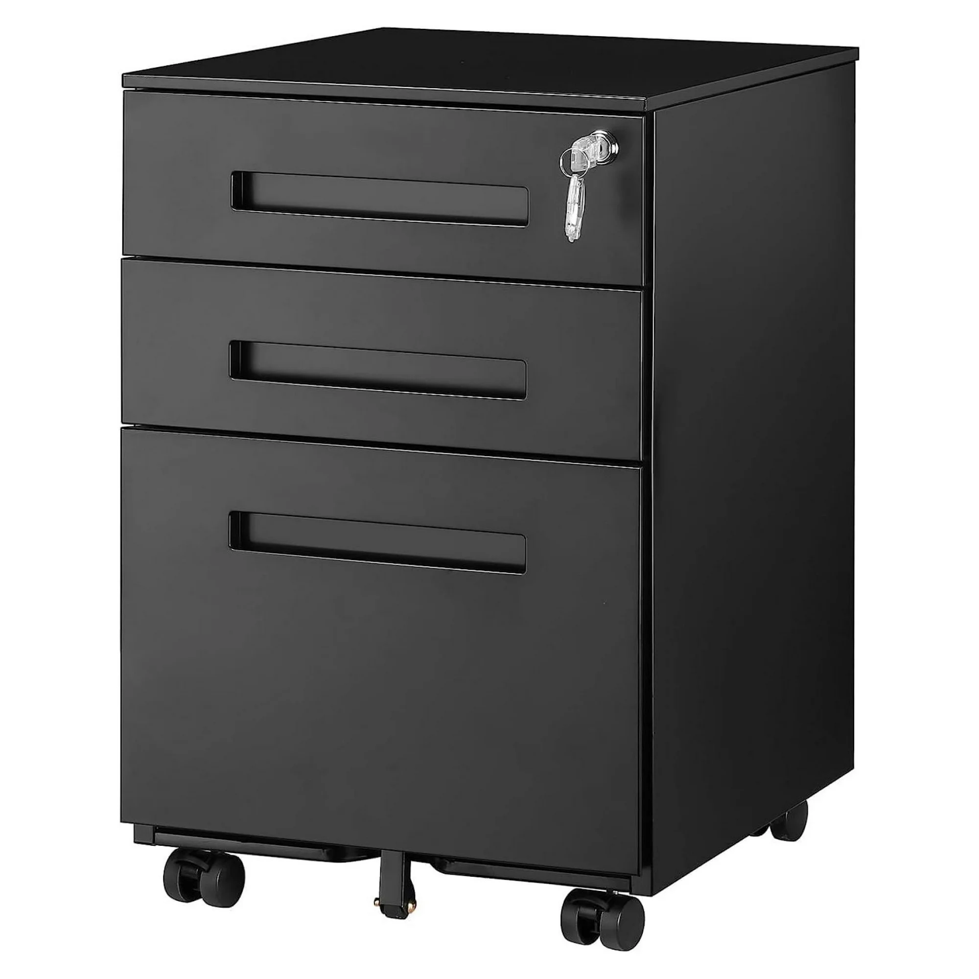 ZHANGHU 3 Drawer Mobile File Cabinet with Lock & Wheel, Under Desk Rolling Vertical Filing Cabinet, Anti-Tipping Metal Storage Drawers Cabinet for Legal, Letter, A4, Black