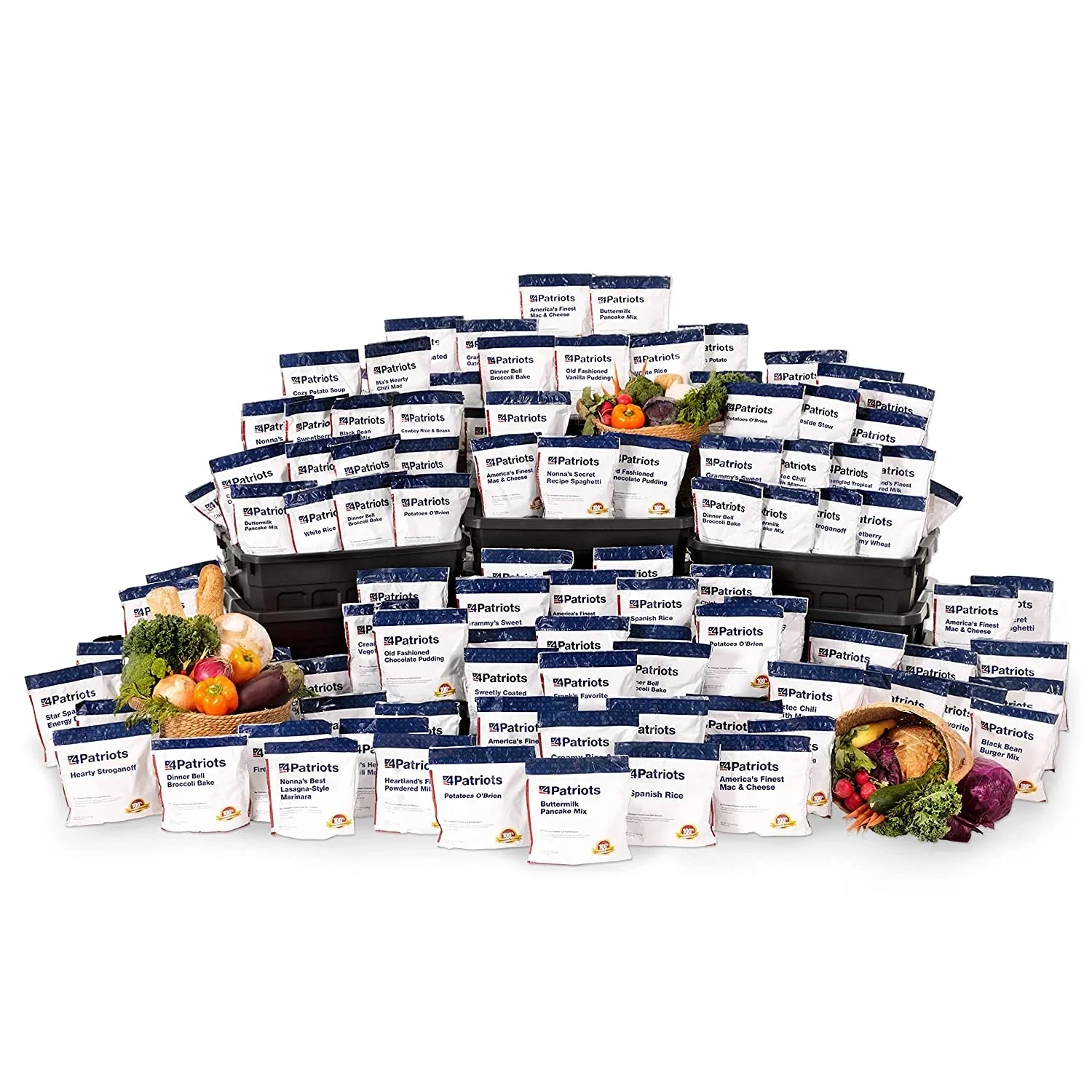 4Patriots: 1-Year Survival Food Kit - Emergency Food Supply, Freeze Dried Food, Designed to Last 25 Years, 2,848 Servings, 540,160 Calories, Disaster-Resistant Packaging