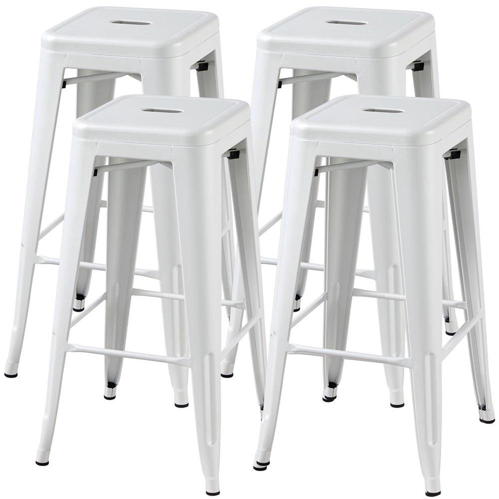 Topeakmart 4pcs 30''  Metal Bar Stools Vintage Counter Bar Stool Stackable Chairs White