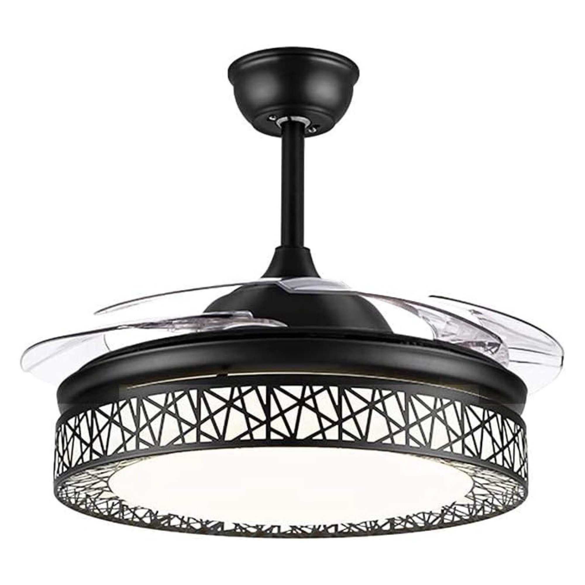 ZHANGHU 42Inch Modern Ceiling Fans with Light Retractable Blades LED Ceiling Fan 3 Color Change 3 Speeds Chandelier Control Fandelier for Living/bBedroom (Black)