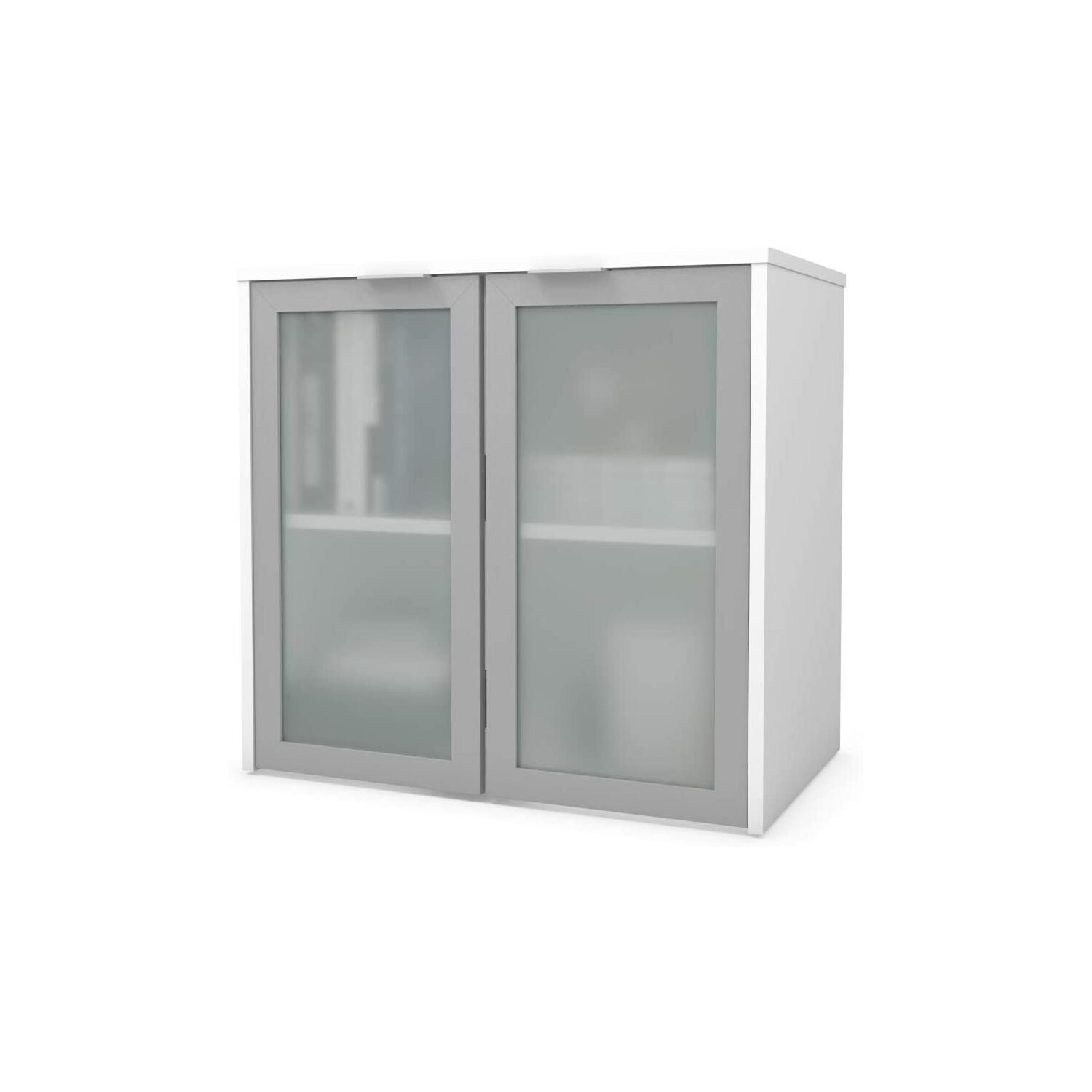 HomeStock Farmhouse Fresh 31W Hutch With Frosted Glass Doors In White