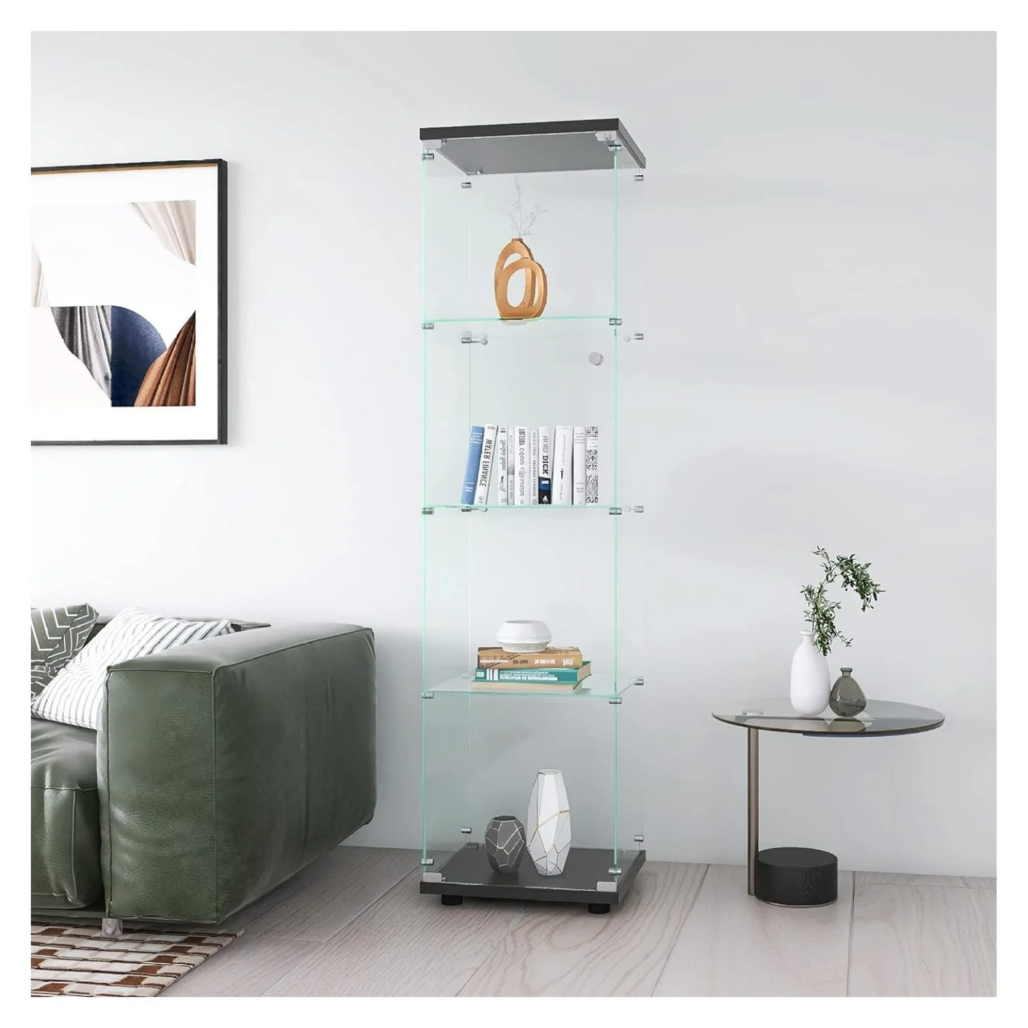 ZHANGHU 4 Shelves Glass Display Cabinet,4mm Tempered Glass Floor Standing Curio Cabinets with Metal Lock and Door,Collection Display Case,64.7