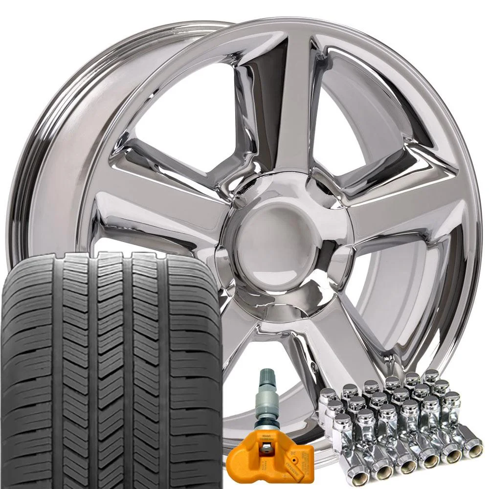 OE Wheels 20 inch Chrome 5308 Rims Goodyear LS2 Tires Lugs TPMS Fits Specific GM Trucks Tahoe Style