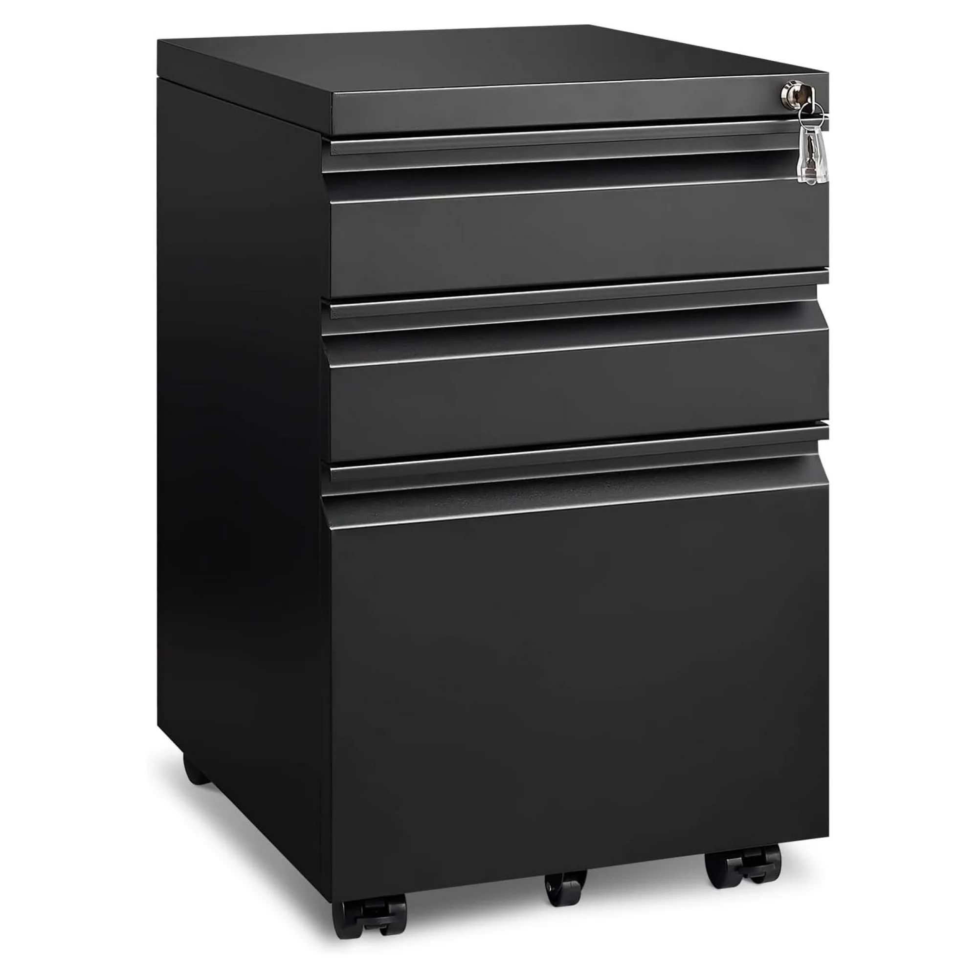 ZHANGHU 3 Drawer File Cabinet for Home Office, Under Desk Mobile Filing Cabinet with Lock for A4-Size/Letter-Size/Legal-Size, Fully Assembled Except Casters, Black