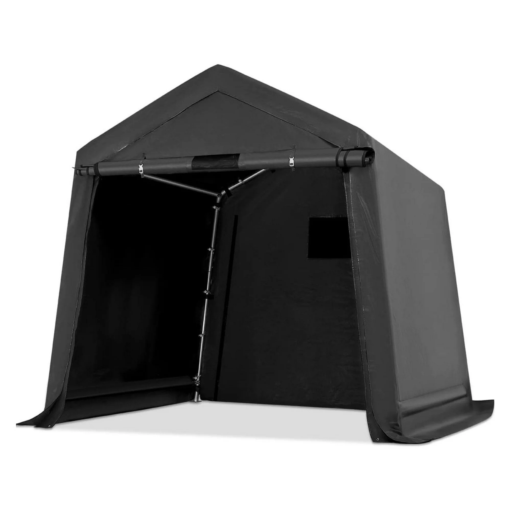 ZHANGHU 6x6 ft Storage Shelter Outdoor Portable Shed with 2 Roll up Zipper Doors & Vents Carport for Motorcycle Waterproof and UV Resistant Anti-Snow Portable Garage Kit Tent, Gray