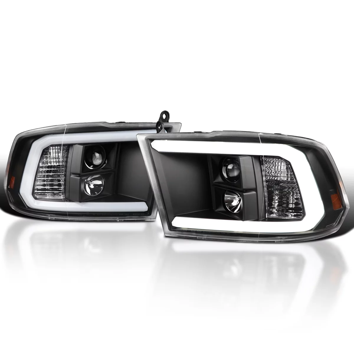 Spec-D Tuning LED Light Bar Black Housing Clear Lens Projector Headlights Compatible with 2009-2018 Dodge Ram 1500 2500 3500  Left + Right Pair Headlamps Assembly