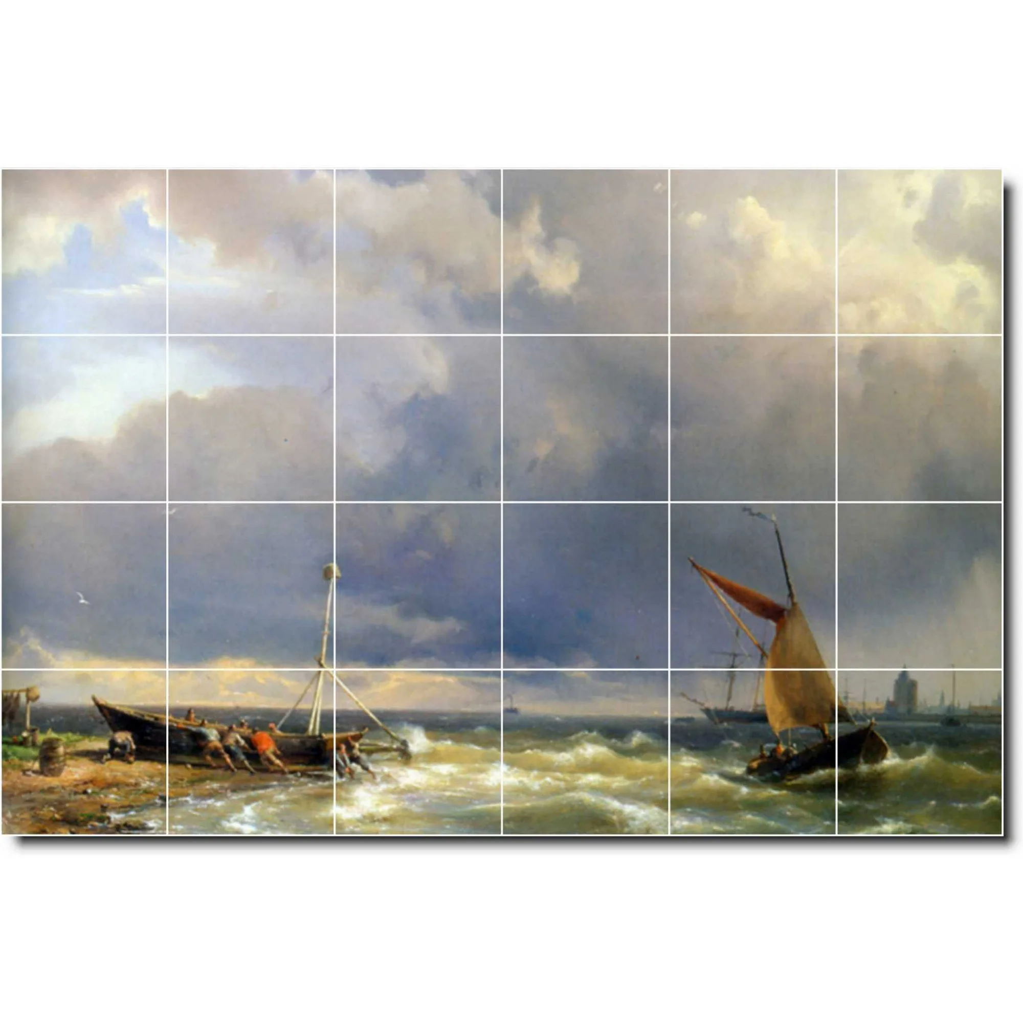 Ceramic Tile Mural-Hermanus Koekkoek Ships Bathroom Tile Mural 30. 48