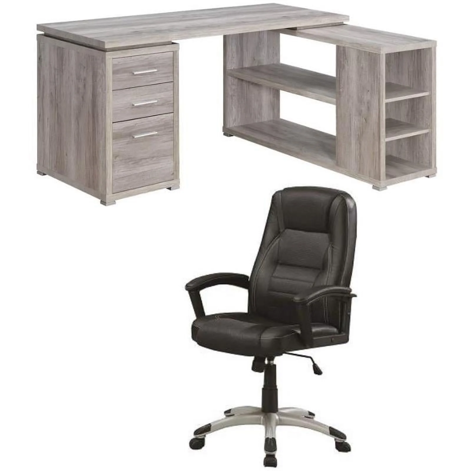 Home Square 2 Piece Furniture Set with L-Shaped Desk and Ergonomic Office Chair