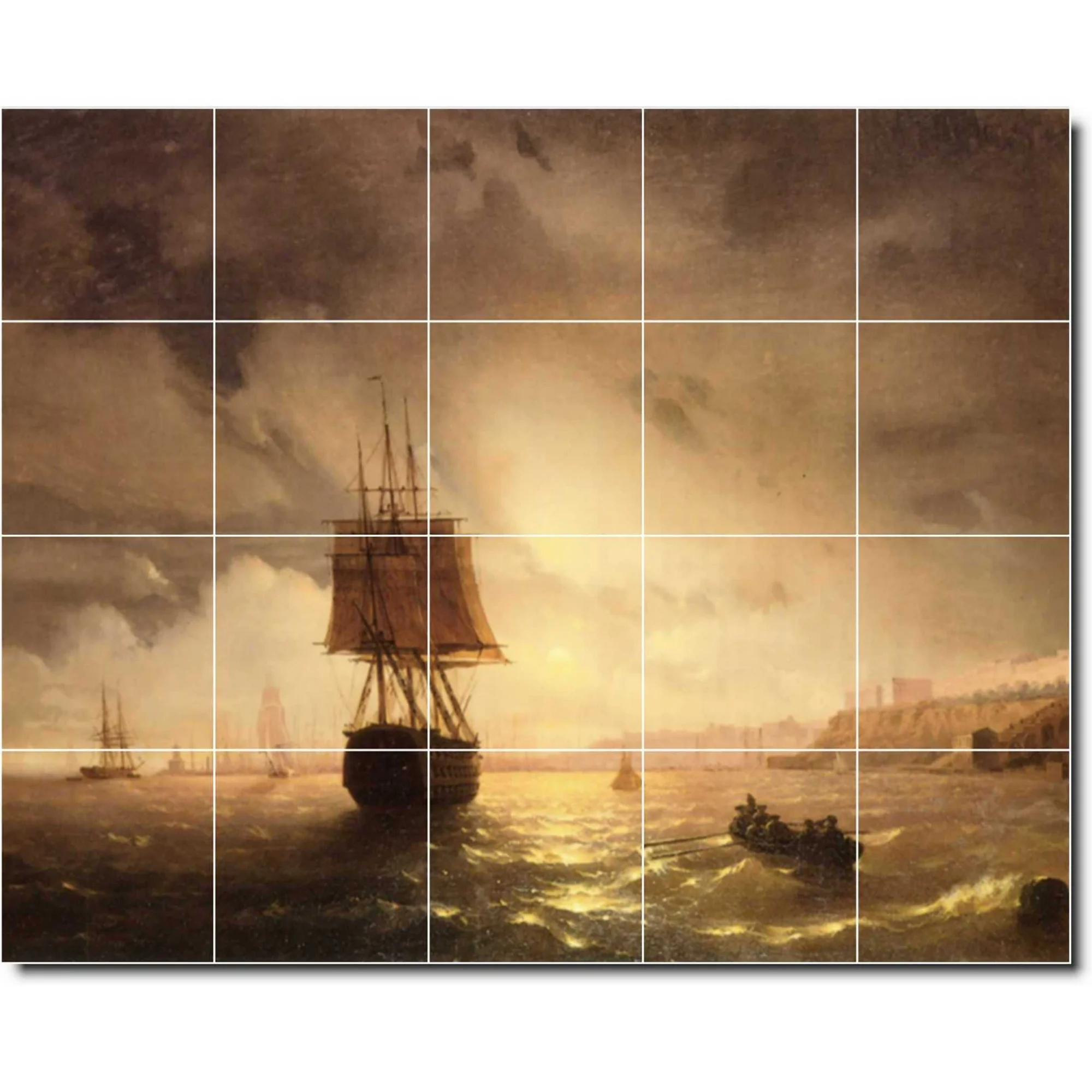 Ceramic Tile Mural-Ivan Aivazovsky Ships Backsplash Tile Mural 1. 60