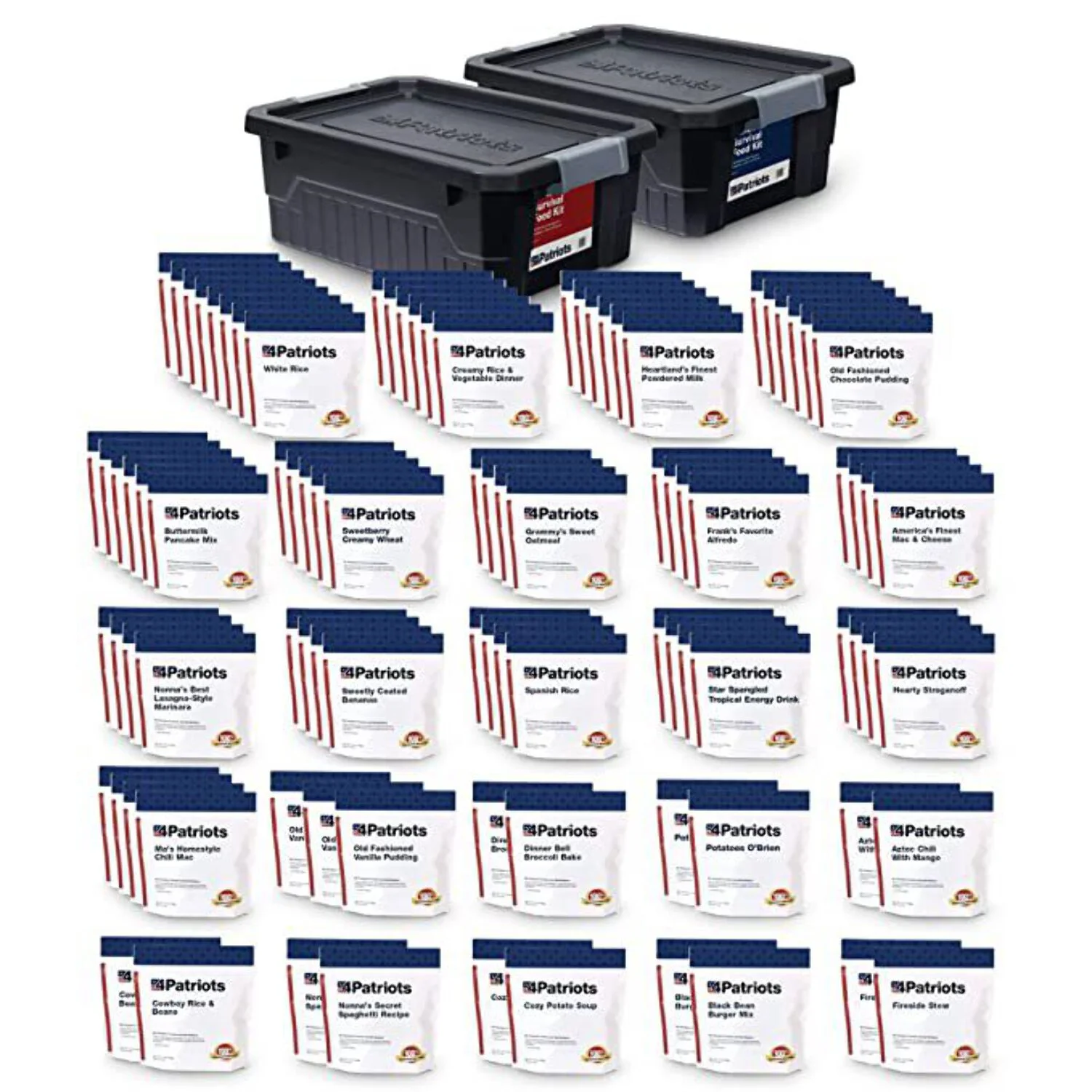 4Patriots: 3-Month Survival Food Kit - Emergency Food Supply - Freeze Dried Food - Designed to Last 25 Years - 688 Servings - 135,840 Total Calories - Disaster-Resistant Packaging