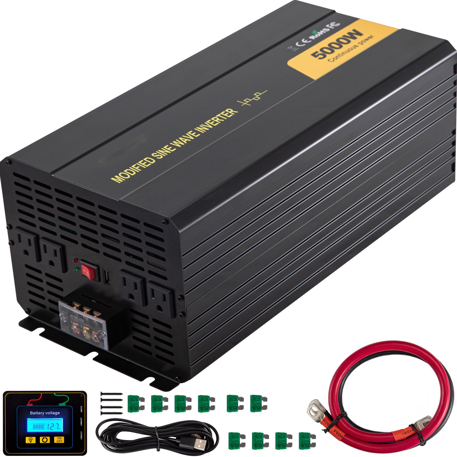 BENTISM Power Inverter Modified Sine Wave Inverter 5000W DC24V to AC120V Converter