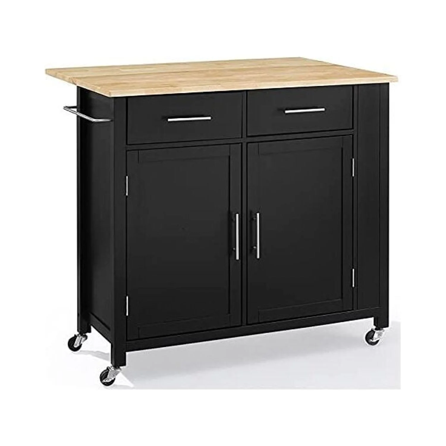 HomeStock Country Cottage Wood Top Drop Leaf Kitchen Island/Cart Black