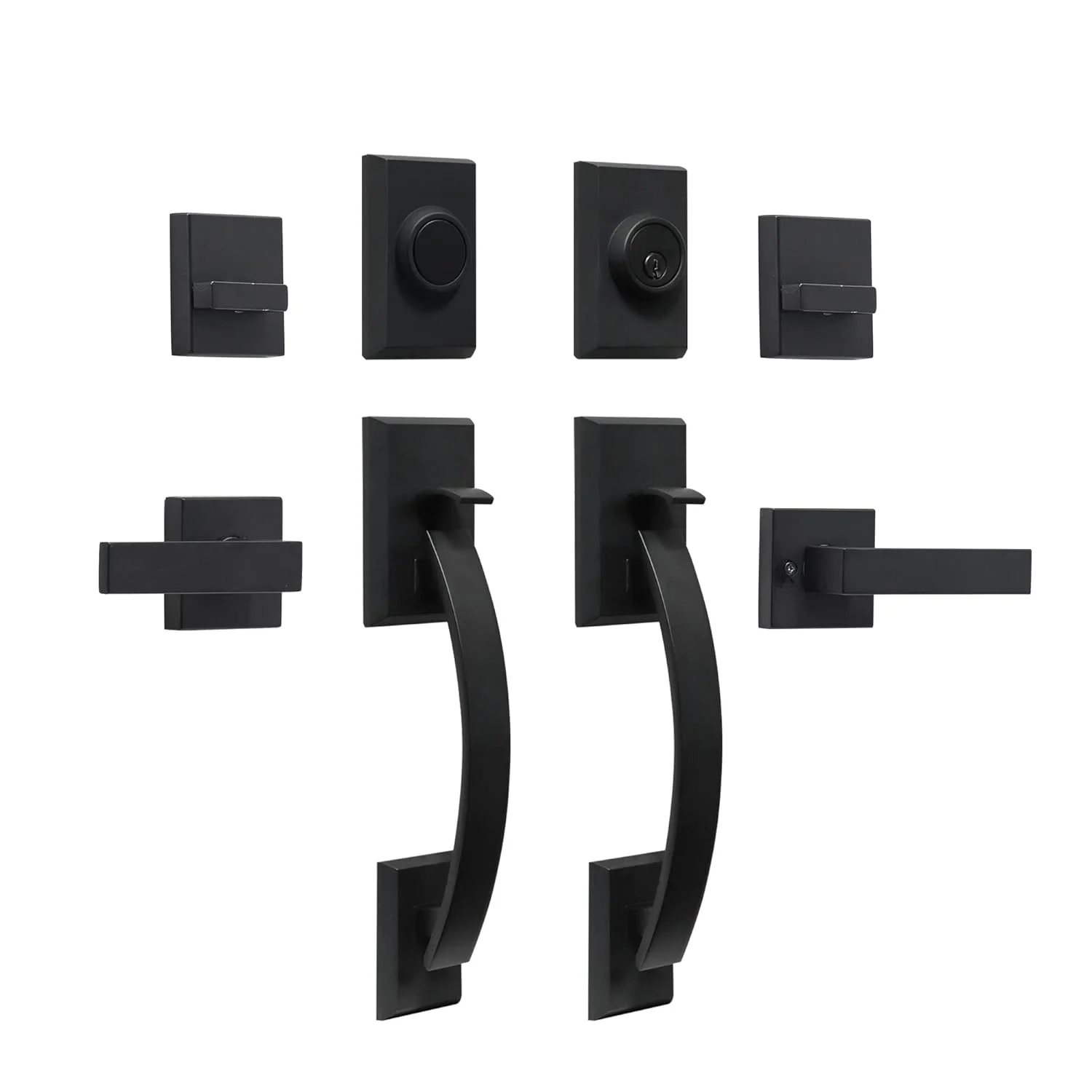 WEIKE Double Door Lock Set Door Handle Sets Entry Door Locksets with Deadbolt Single Cylinder HandleSet with Circle Handle Lower Half Grip, Black