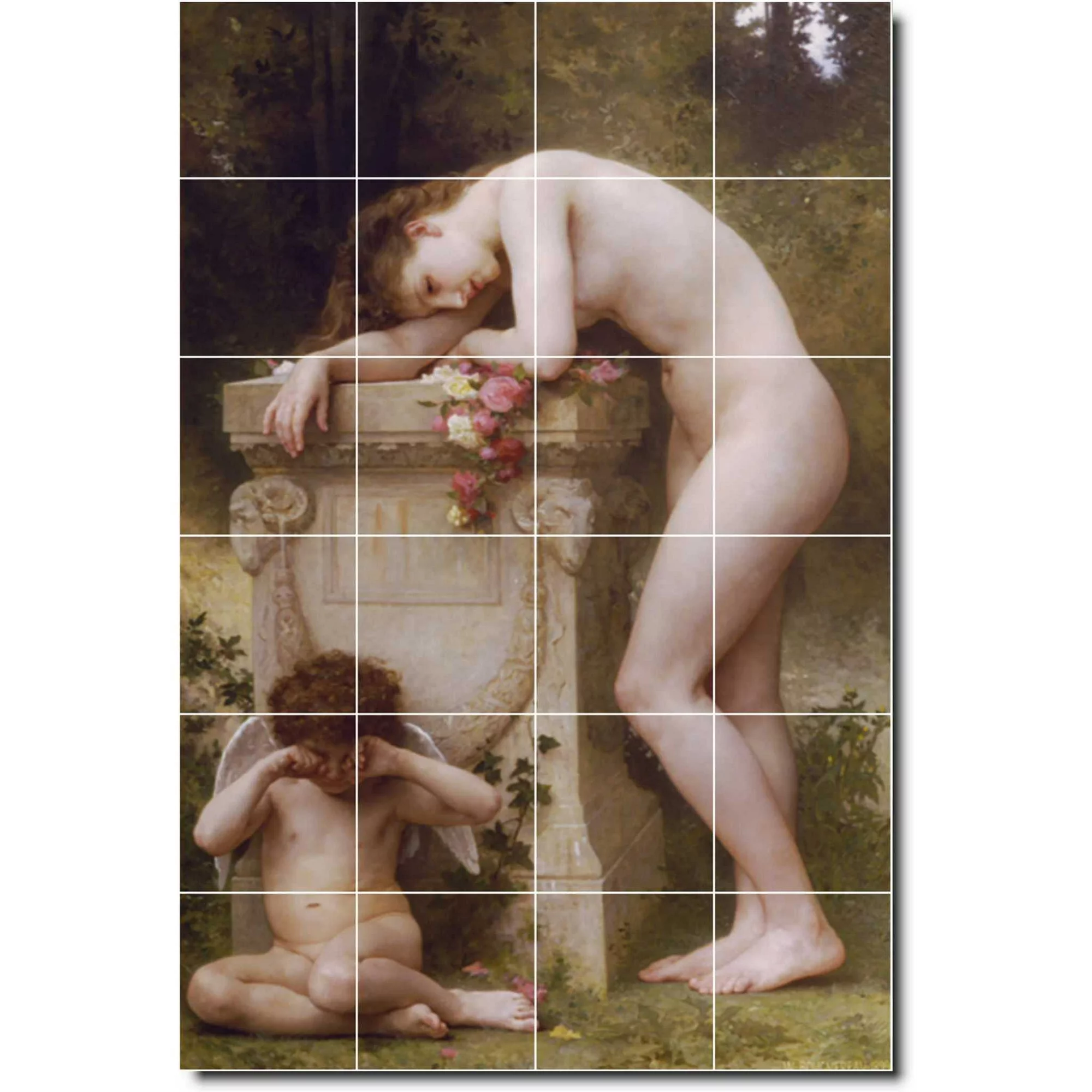 Ceramic Tile Mural-William Bouguereau Nudes Backsplash Tile Mural 20. 17