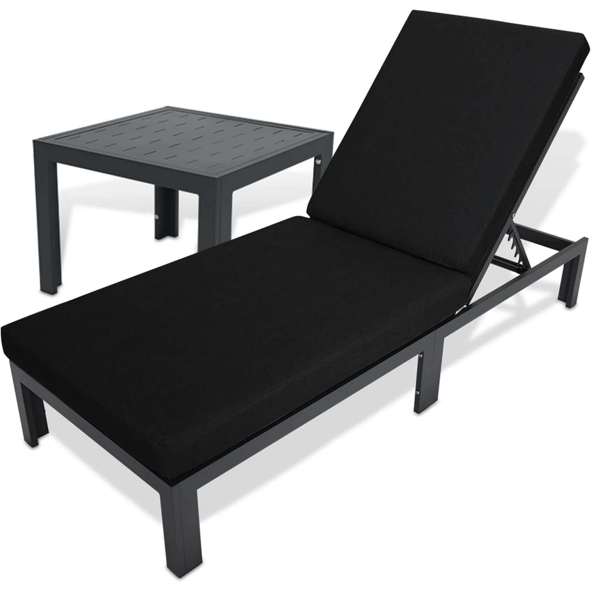 NICESOUL Aluminum Patio Lounge Chaise Chair with Coffee Table Aluminum Recliner with Water-Resistant Cushions for Outdoor Poolish Deck