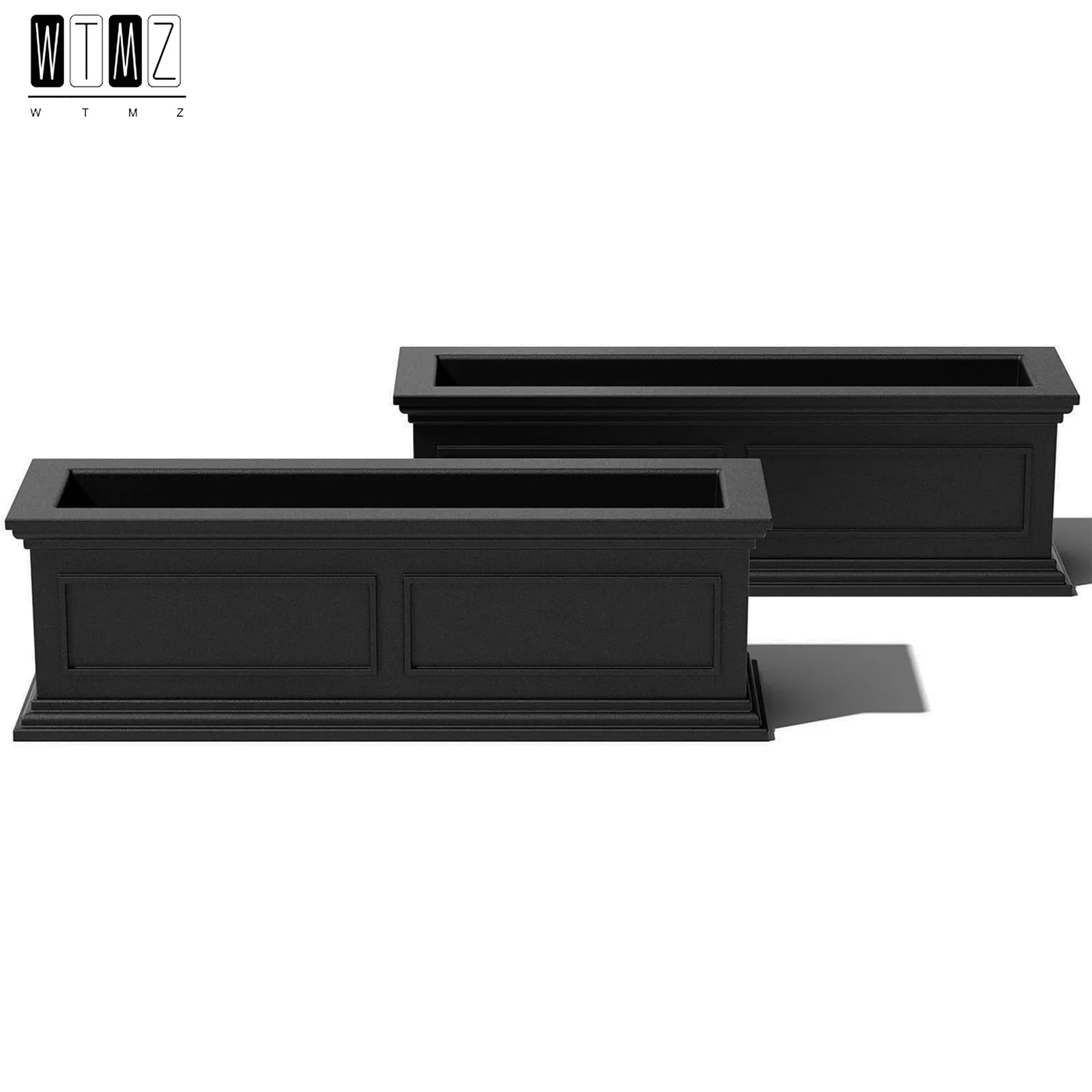 Window Box Plastic Planter - Large Rectangular Planter for Outdoor Balcony/Windowsill | Crack-Resistant All-Weather | Classic Estate Design for Flowers, Herbs, Succulents,Black.