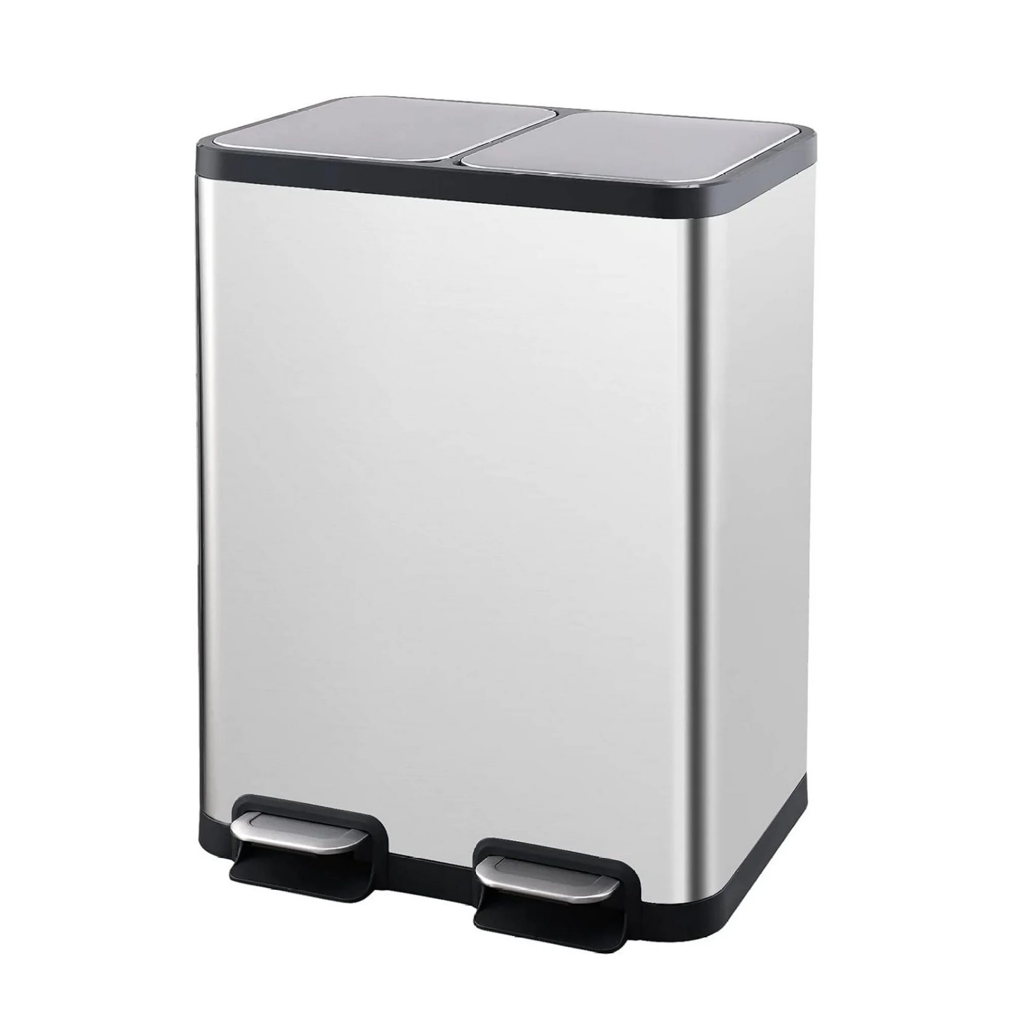 ZHANGHU Dual Compartment Recycling Kitchen Step Trash Can 26.6 Gallon Stainless Steel Garbage Can for Kitchen with 2 Removable Buckets and Lids