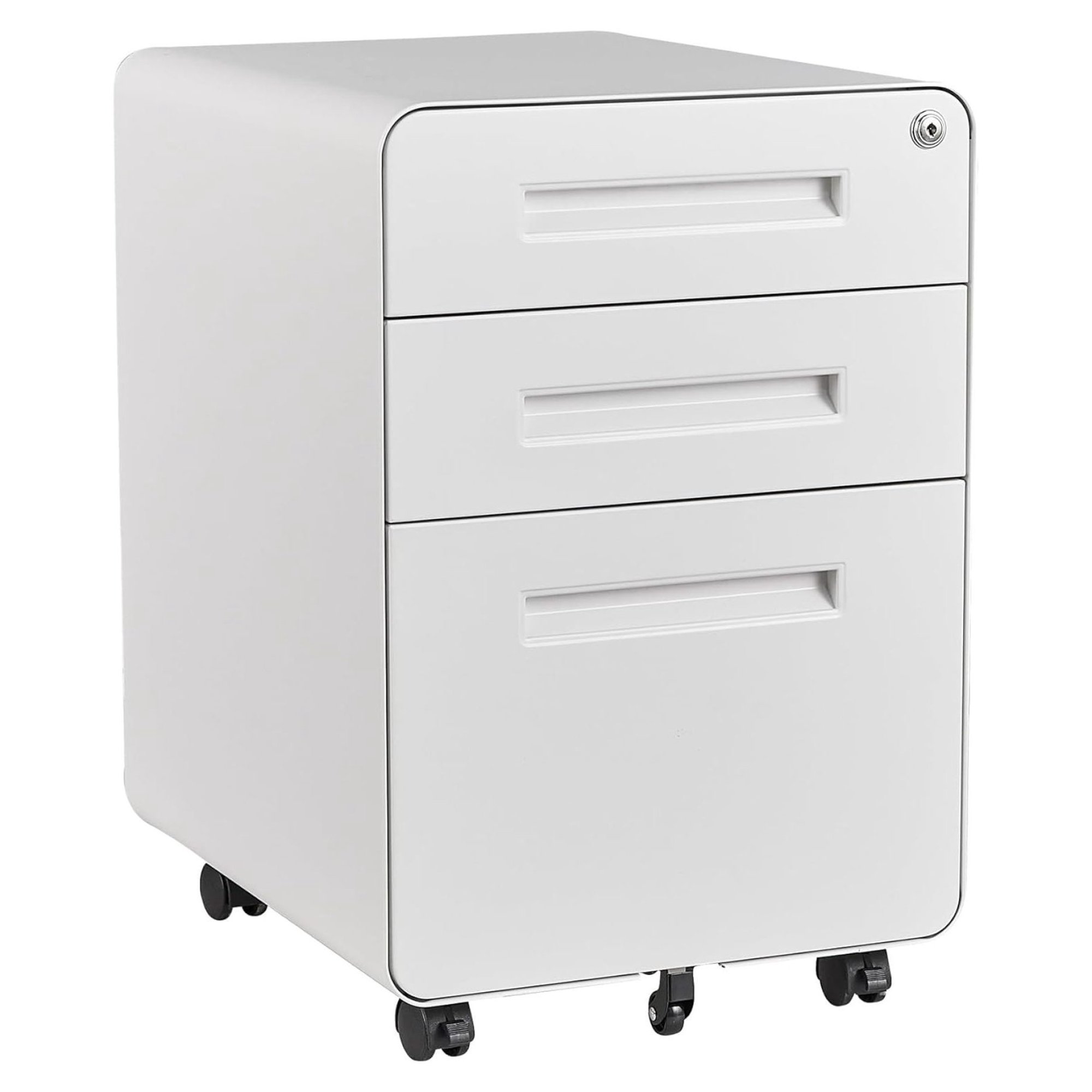 ZHANGHU 3 Drawer Filing Cabinet, Metal Filing Cabinet Legal/Letter Size with Lock, Mobile Storage Cabinet for Home and Office, Fully Assembled Except Wheels White