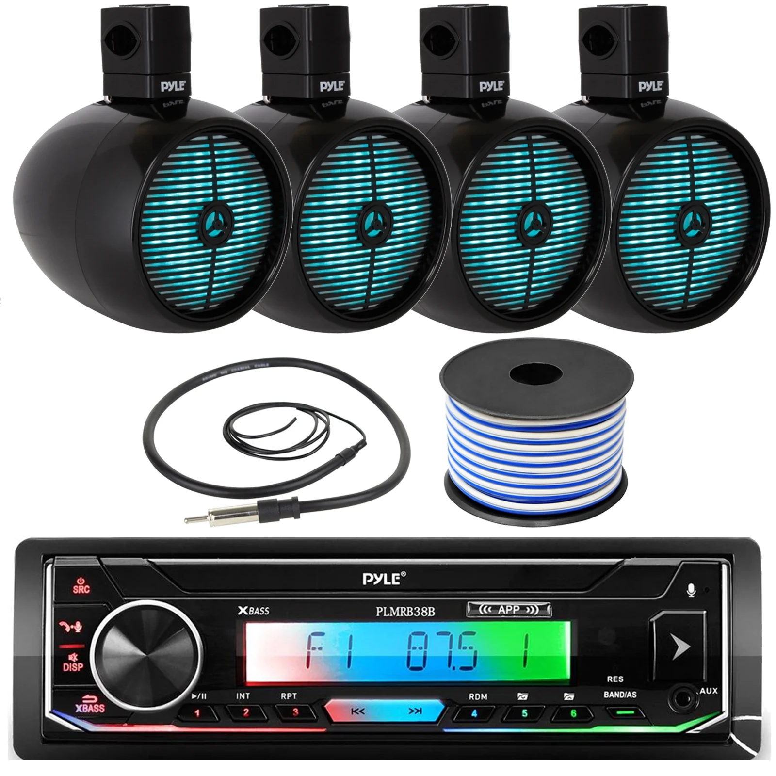 Pyle PLMRB38B Single DIN AM/FM Radio USB/AUX Bluetooth Marine Stereo ...