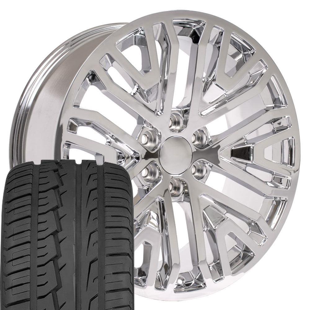 OE Wheels 22 inch Chrome 5906 Rims & 285/45R22 Tires Set Fits Specific GM Trucks - RST Style