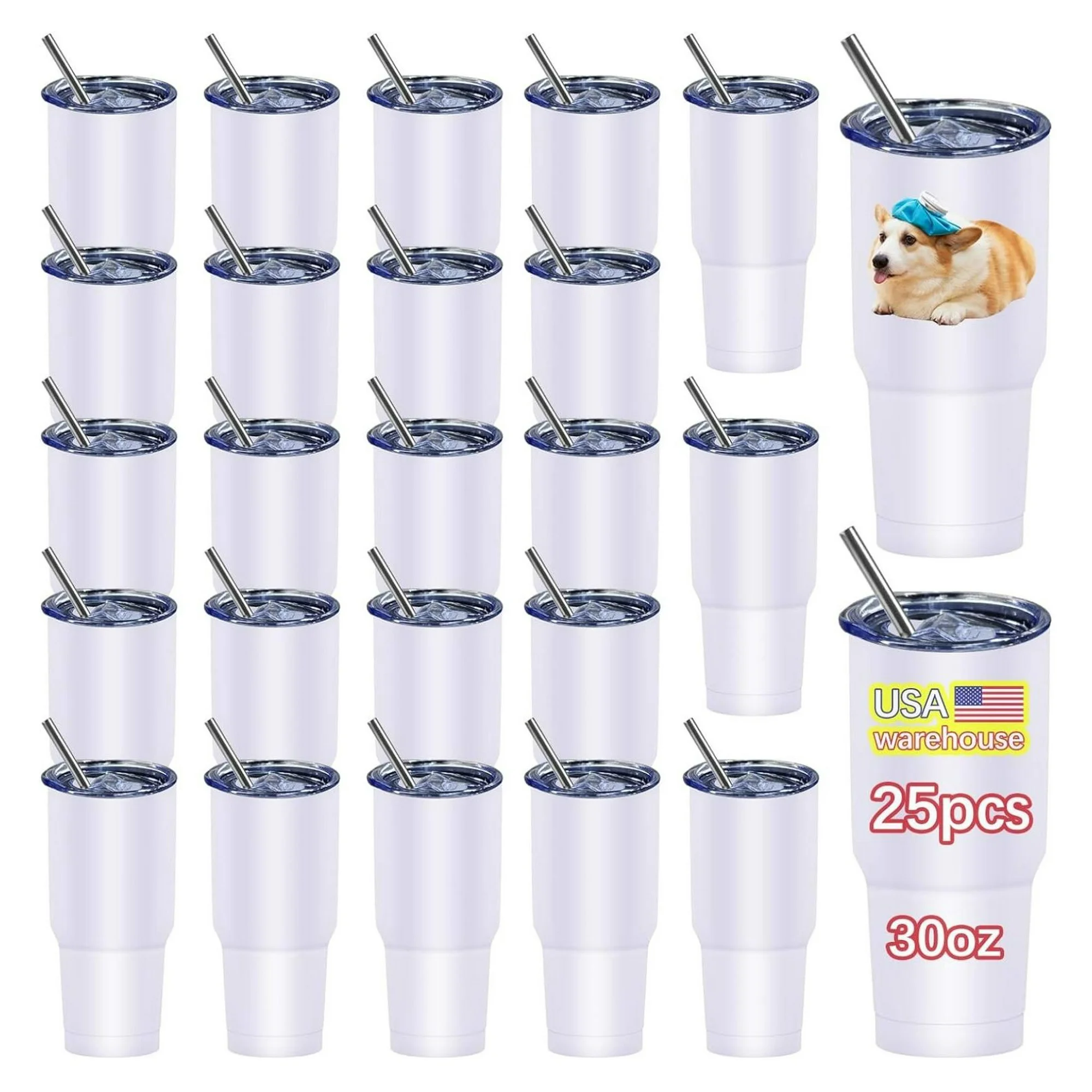 ZHANGHU 25 Pack 30oz sublimation blanks Bulk Stainless Steel travel mug USA WAREHOUSE bulk 30 oz ounse blank for Sublimation with lid and straw