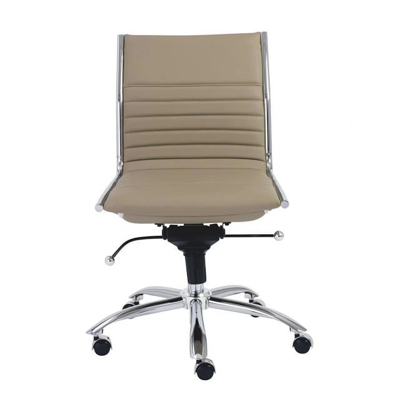 HomeRoots  Taupe Low Back Office Chair without Armrests with Chromed Steel Base, 26.38 x 25.99 x 38.19 in.