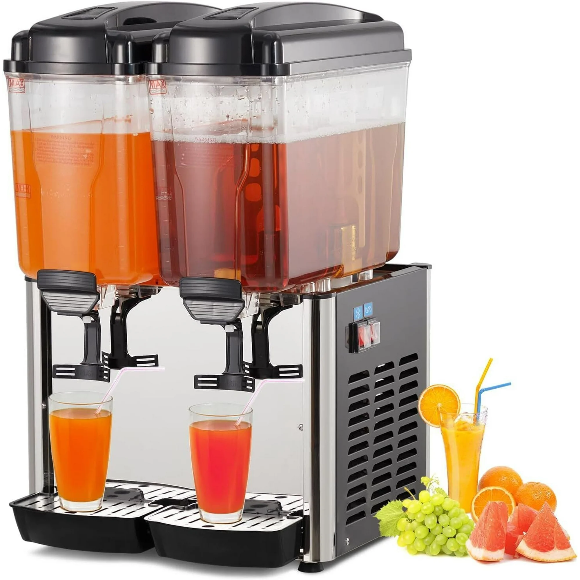 Homhougo9.5 Gallon Commercial Cold Beverage Dispenser, 2 Tanks 36L 250W Ice Stainless Steel Tea Juice Drink Machine with Thermostat Controller