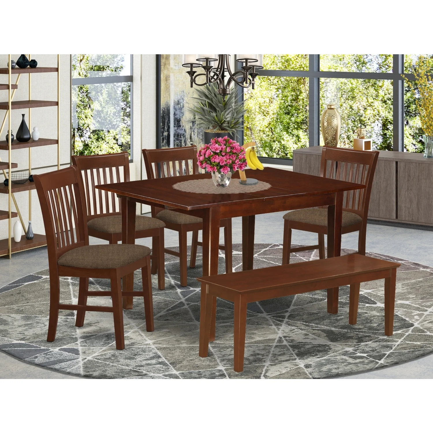 HomeStock Old World Charm Set For Small Spaces- Tables, Dining Chairs And Bench