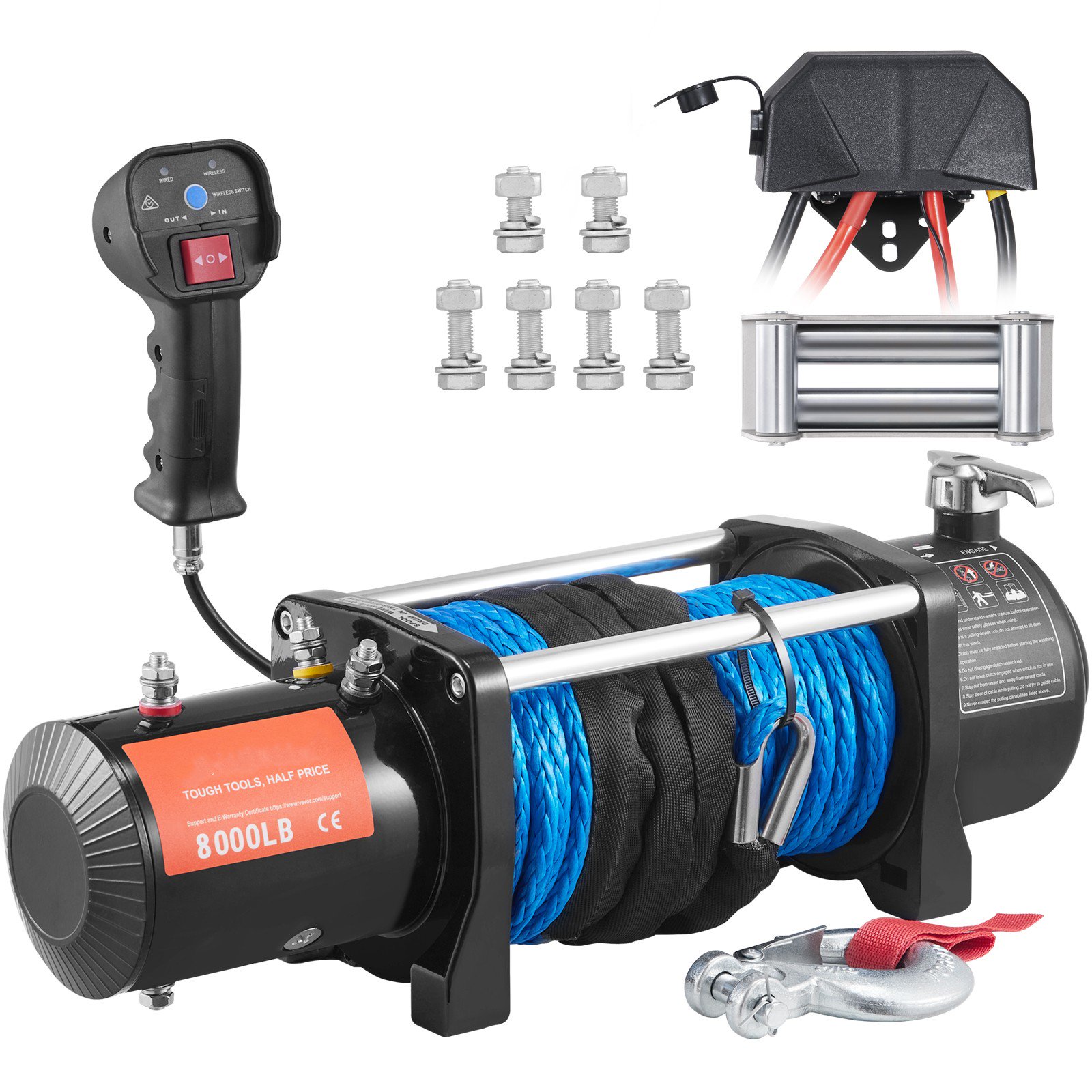 BENTISM Electric Winch, 12V 8000 lb Load Capacity Nylon Rope Winch, IP67 85ft ATV Winch with Wireless Handheld Remote