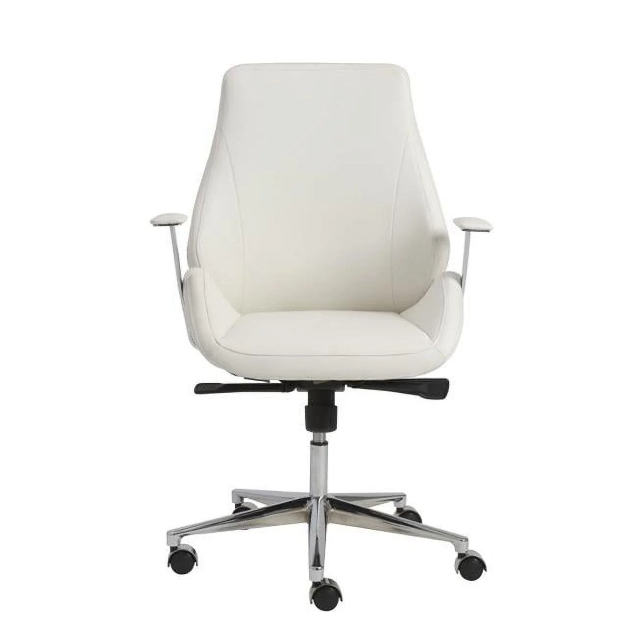 HomeRoots  White Low Back Office Chair with Chromed Steel Base, 26.75 x 26 x 40.75 in.