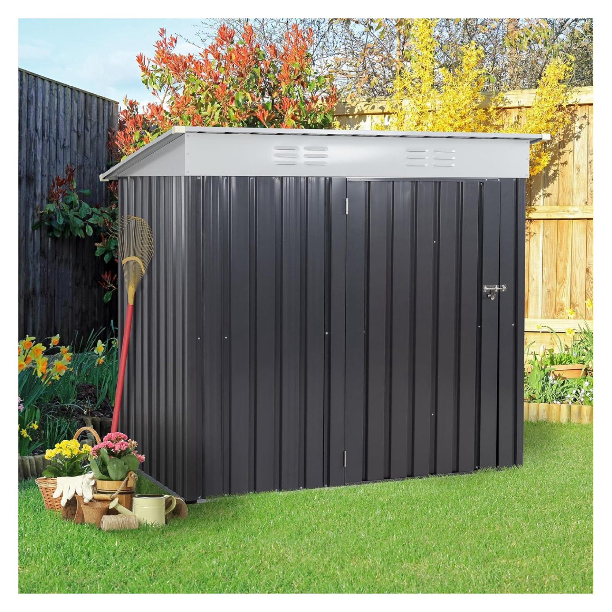 ZHANGHU 6 x 4 x 6 FT Outdoor Storage Shed Clearance with Lockable Door Metal Garden Shed Steel Anti-Corrosion Storage House Waterproof Tool Shed for Backyard Patio, Lawn and Garden (Dark Gray)