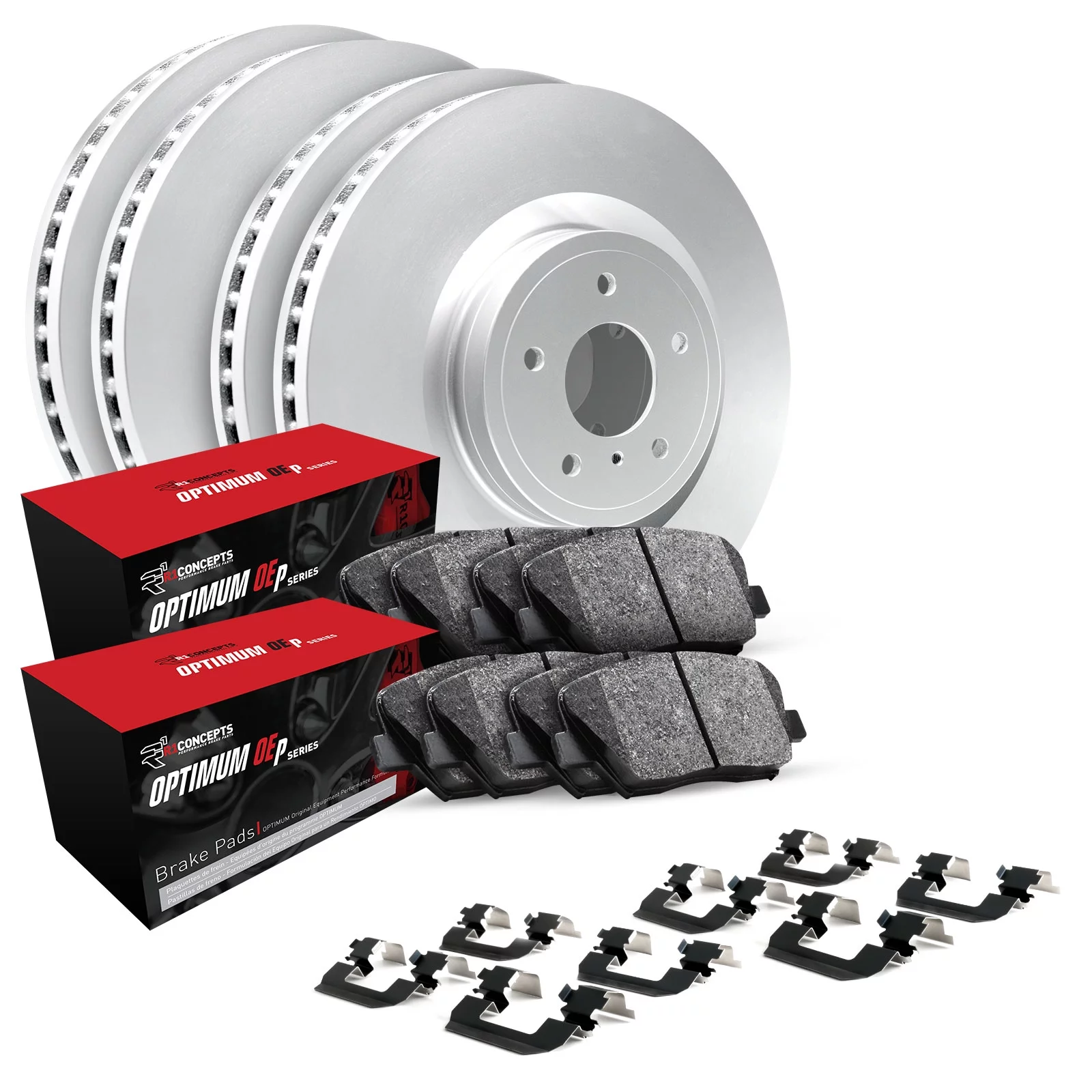 R1 Concepts Front Rear Brakes and Rotors Kit |Front Rear Brake Pads| Brake Rotors and Pads| Optimum OEp Brake Pads and Rotors |Hardware Kit WJUH2-73078