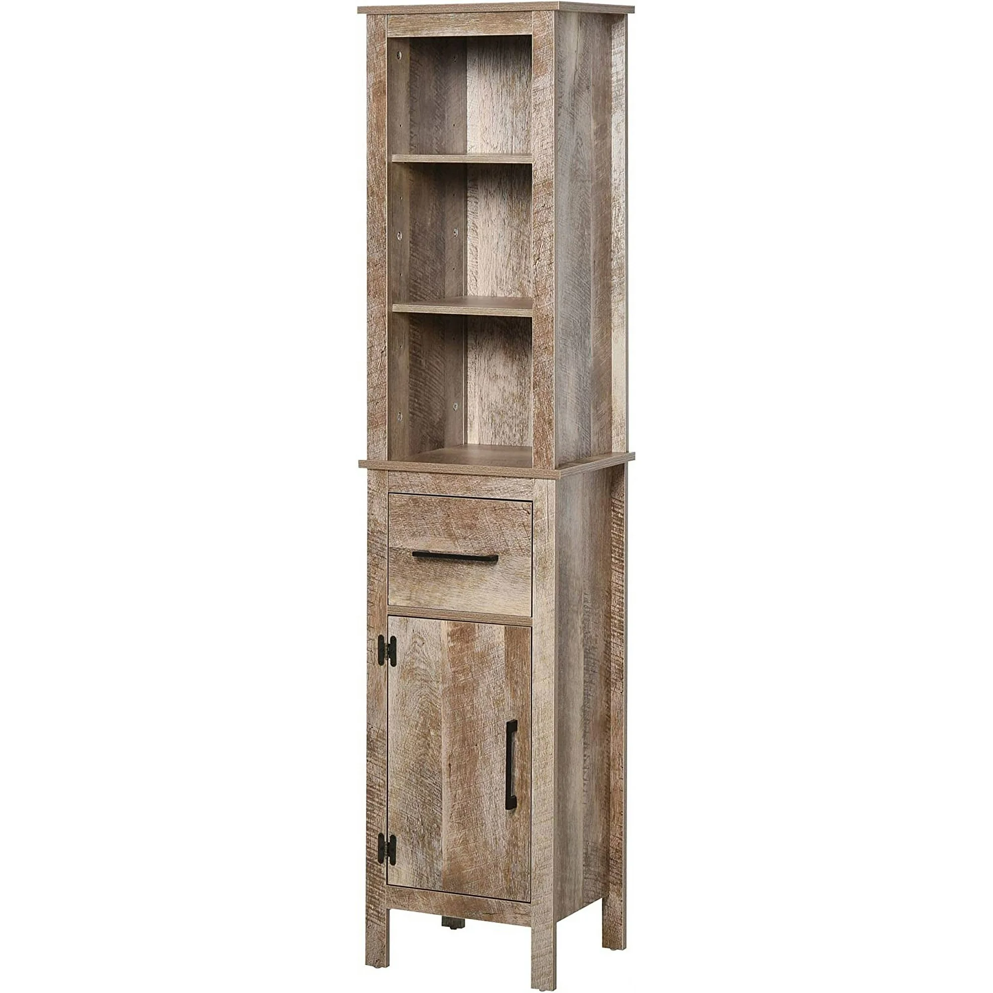 TJCGDTY Tall Bathroom  Cabinet  Freestanding Linen Tower with 3-Tier Open Adjustable Shelves  and Drawer  Narrow Slim Floor Organizer
