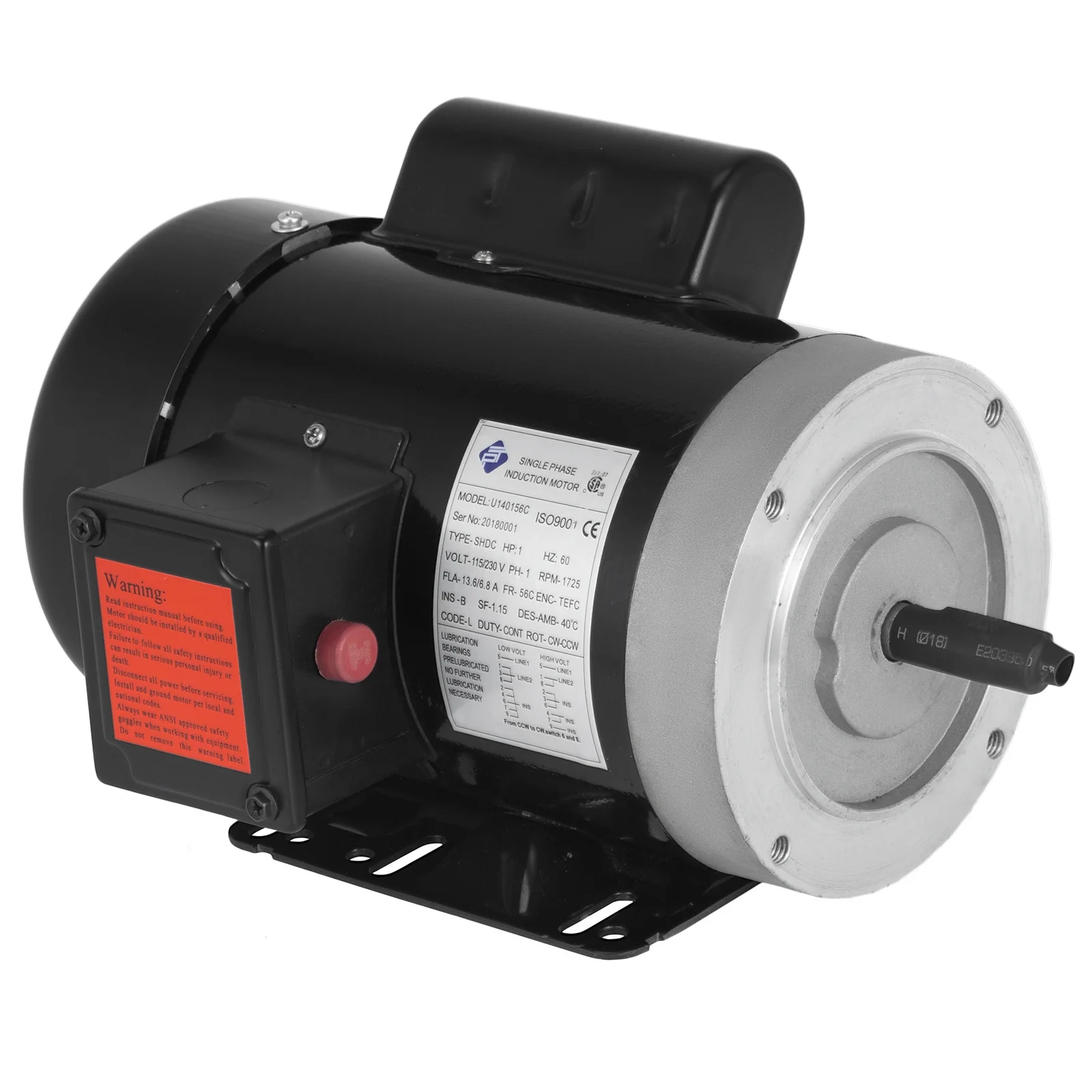 VEVOR 1 Hp Electric Motor 1725RPM 56C Frame Single Phase Industry AC Motor 11.2-5.6A 115V 230V Air Compressor Motor