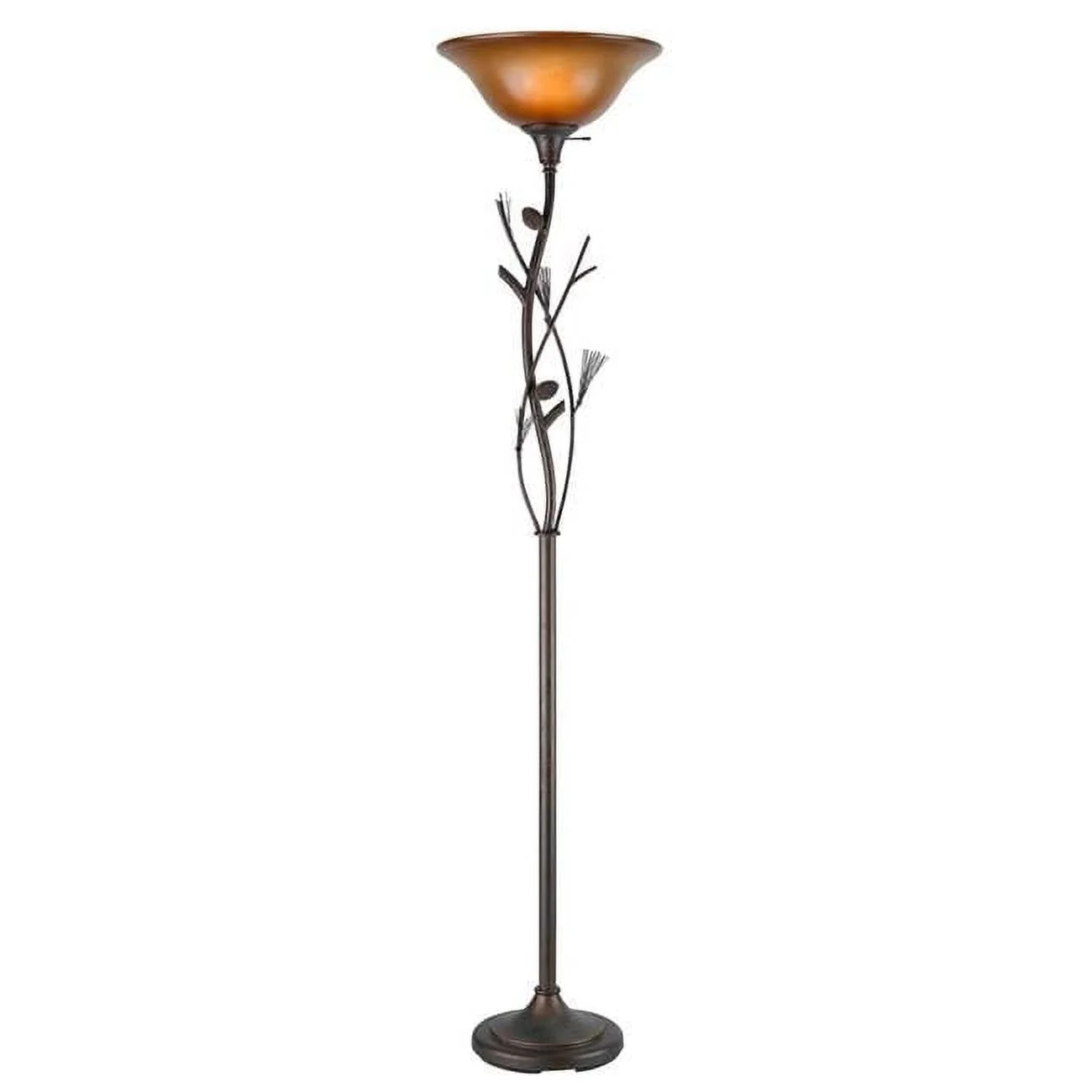 HomeRoots 526342 72 in. Rusted Torchiere Floor Lamp with Brown Frosted Glass Dome Shade
