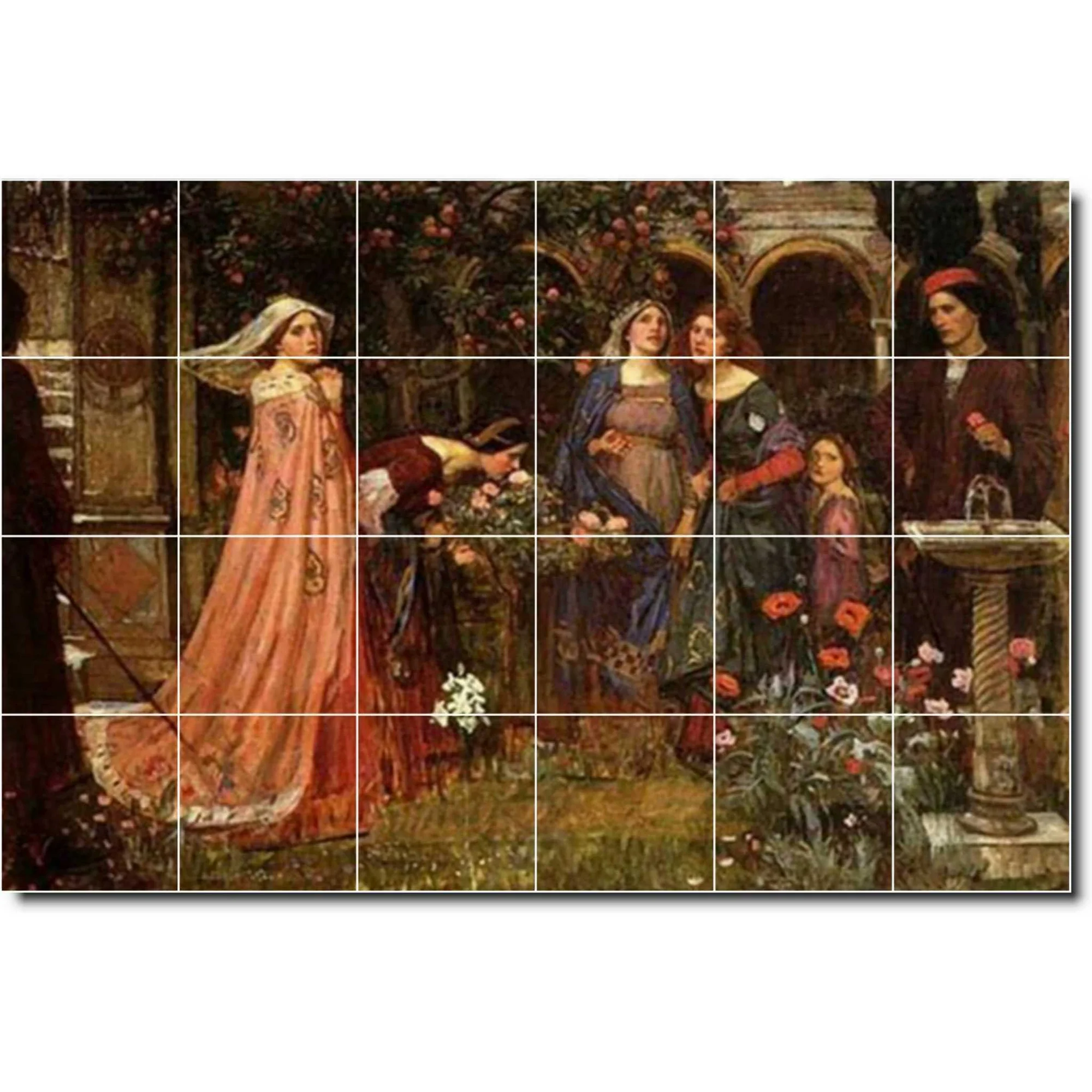 Ceramic Tile Mural-John Waterhouse Garden Wall Tile Mural 29. 25.5