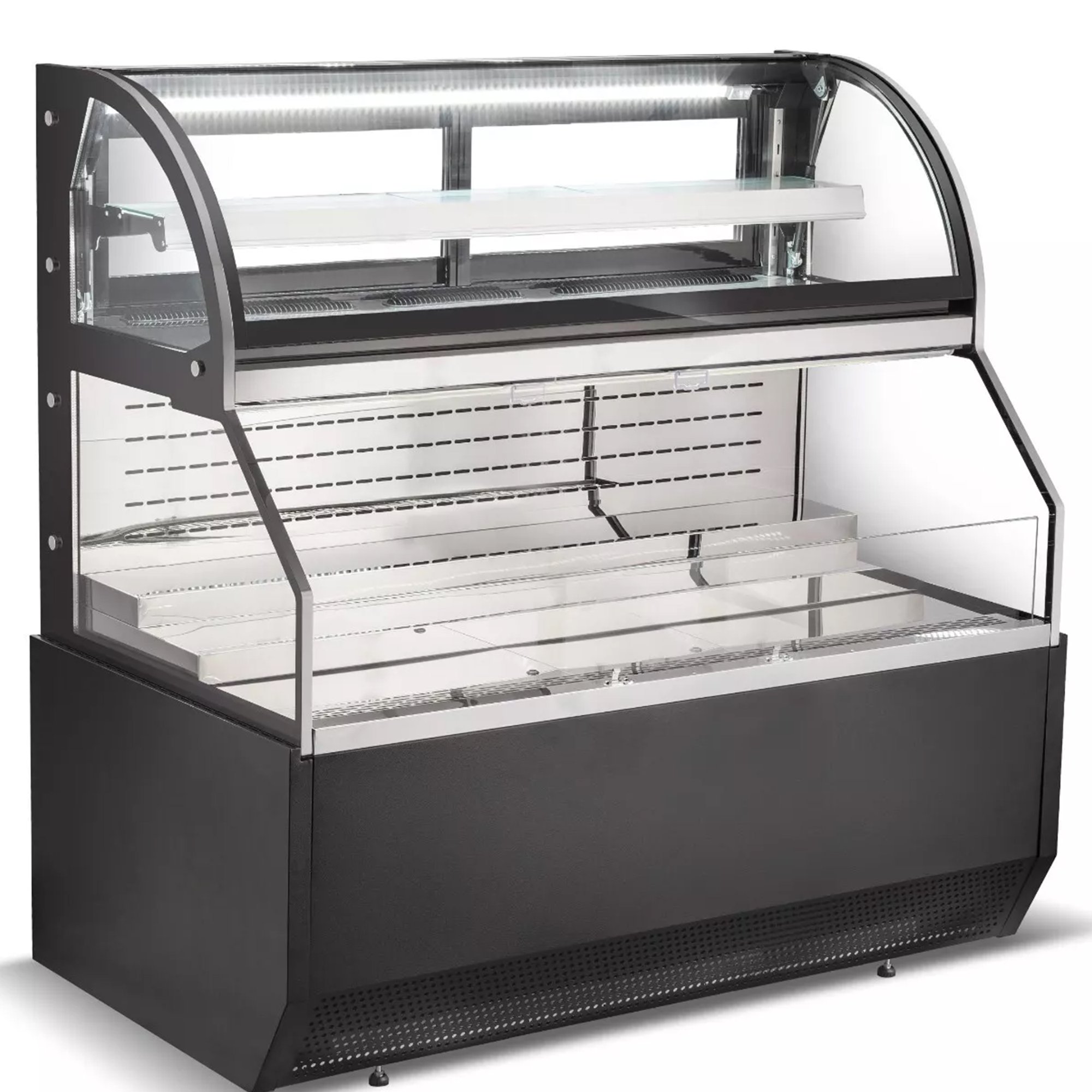 NSF 60 in. Commercial Open Air Refregerator 20 Cu.Ft. Refrigerated Curved Glass Door Bakery Display Case Double Deck Deli Meat Show Case