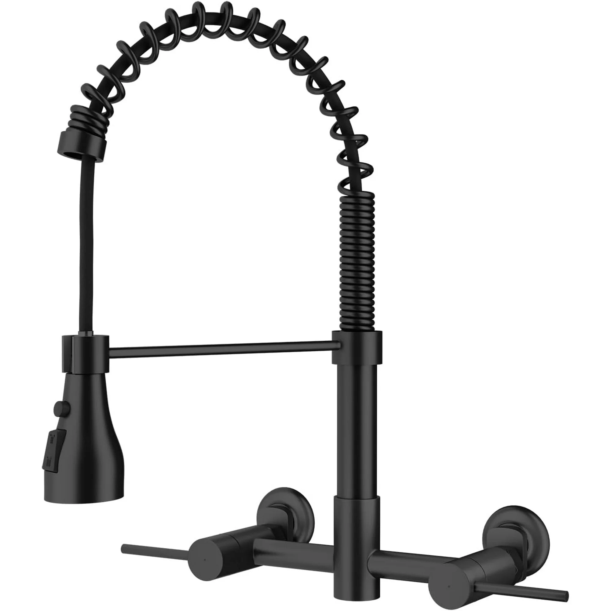 Wall Mount Kitchen Faucet, 8 Inch Center Wall Mount Kitchen Sink Faucet with Pull Down Sprayer, Commercial Wall Mount Faucet (Matte black)