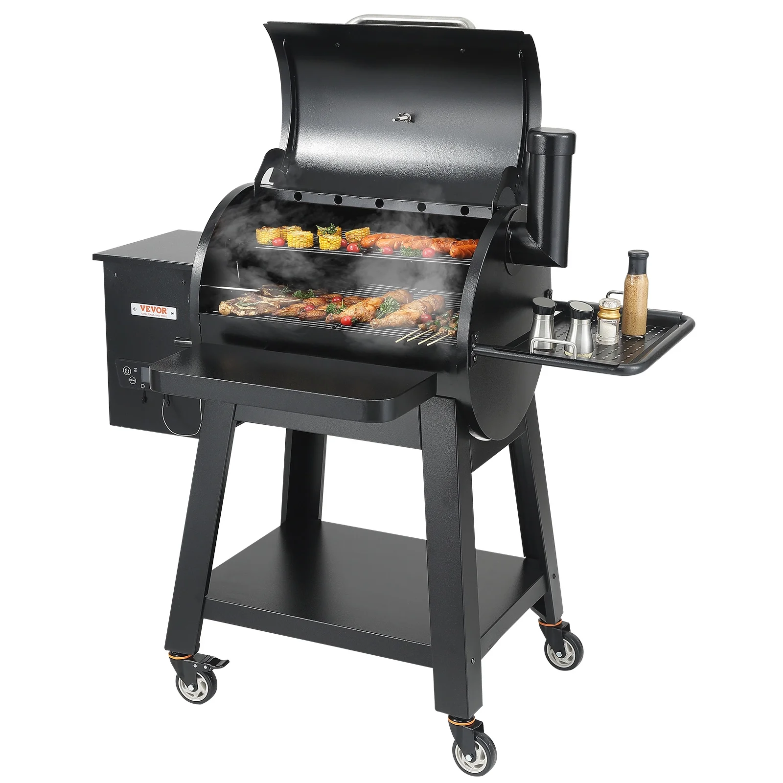 BENTISM 740in² Charcoal Grill Heavy Duty BBQ Wood Pellet Grill & Smoker 8 in 1 BBQ Smoker with Flame Broiler Portable Grill with Cart & Cover Outdoor Cooking 52