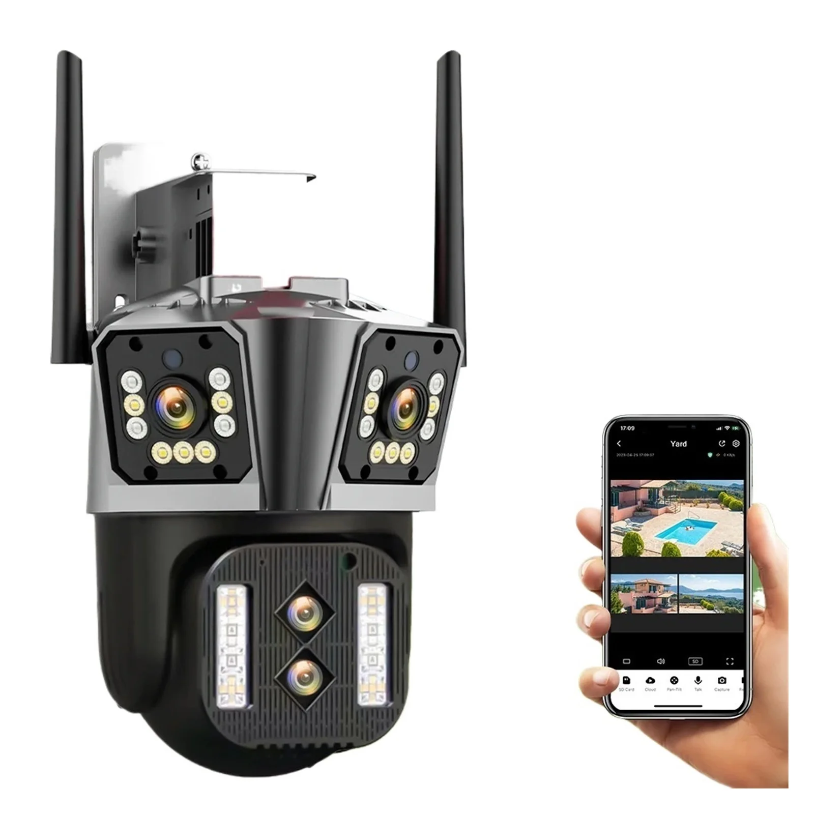 16MP 8K HD IP Camera 10X Zoom Outdoor Four Lenses Three-Screen PTZ 8MP Camera Security Protection CCTV Color Night Vision--------Motion Tracking