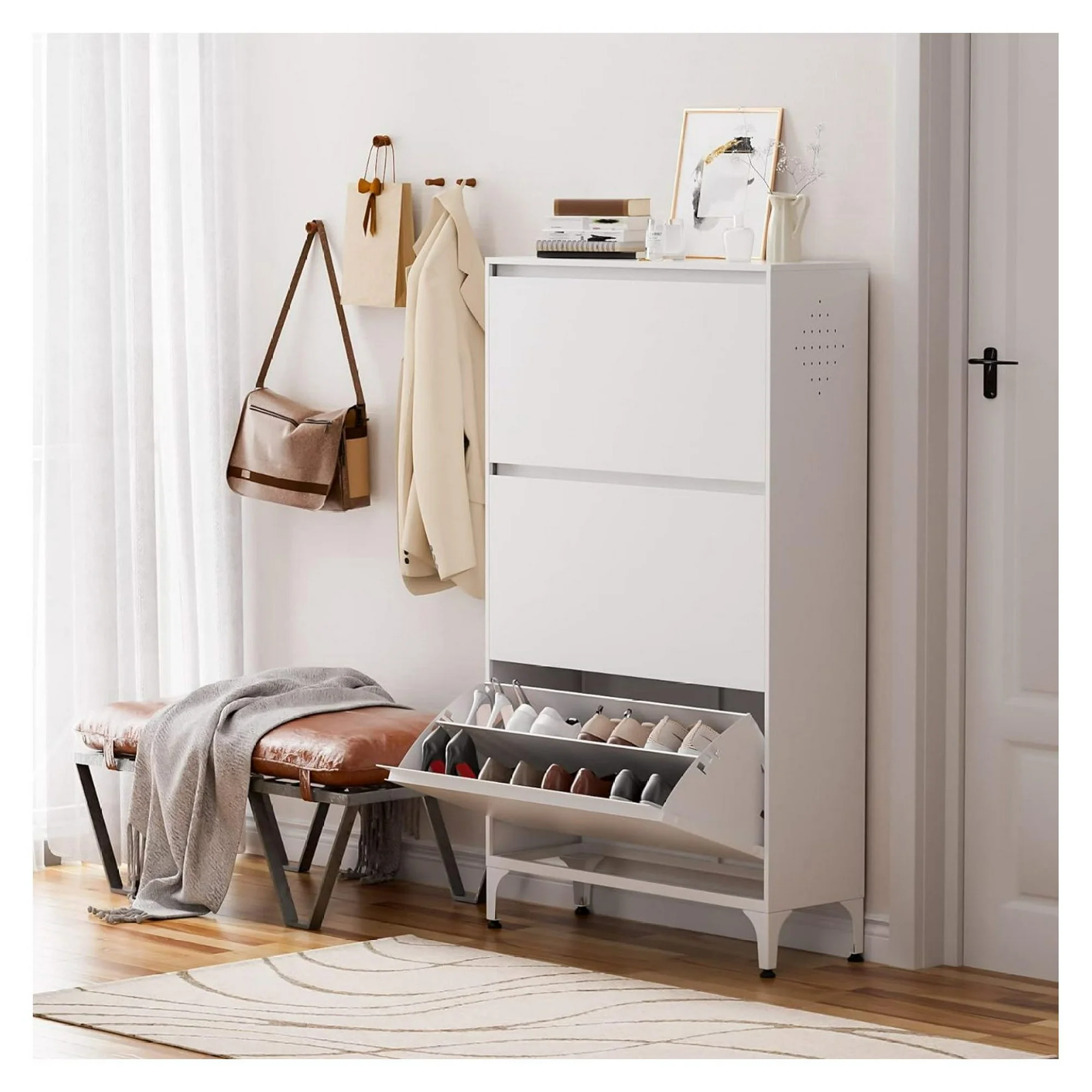 ZHANGHU Shoe Cabinet, Freestanding or Wall Mounted Shoe Storage Organizer with 3 Drawers and Adjustable Shelves, for Entryway, Hallway, Living Room