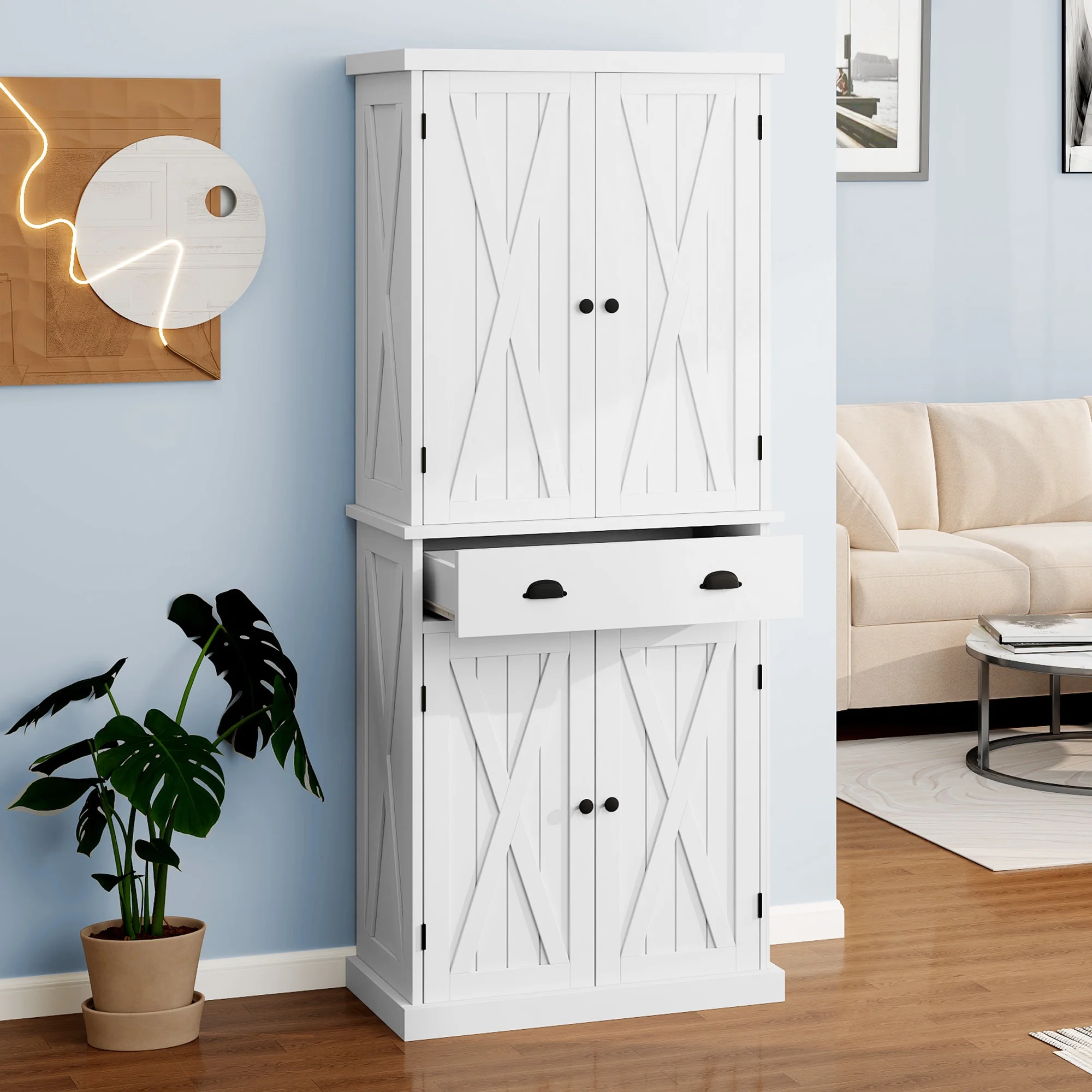 Uforic Tall Kitchen Pantry Storage Cabinet with 4 Doors and Shelves, 72